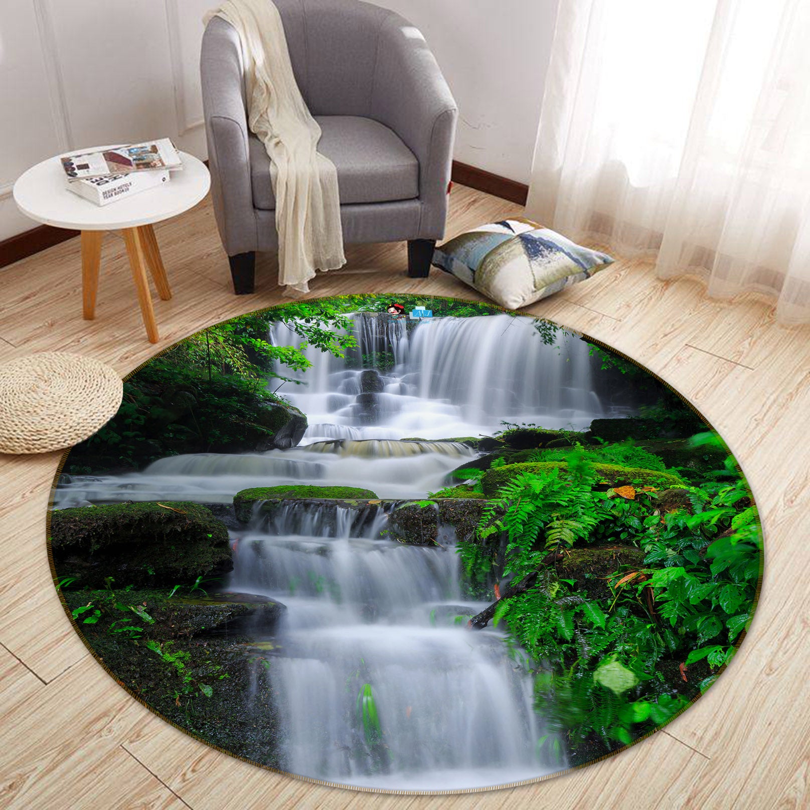 3D Waterfall Water 69072 Round Non Slip Rug Mat
