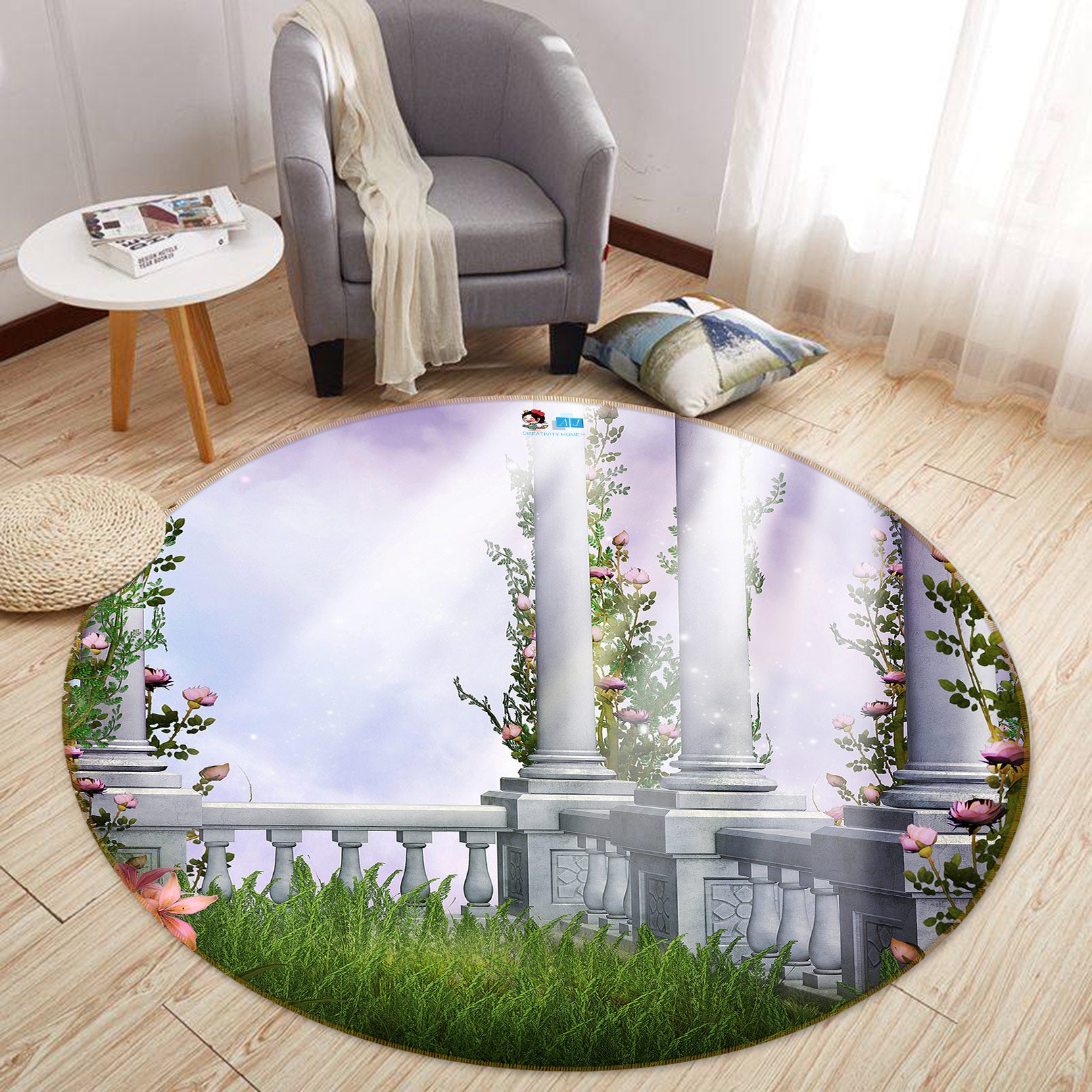3D Grass Pillar 73014 Round Non Slip Rug Mat