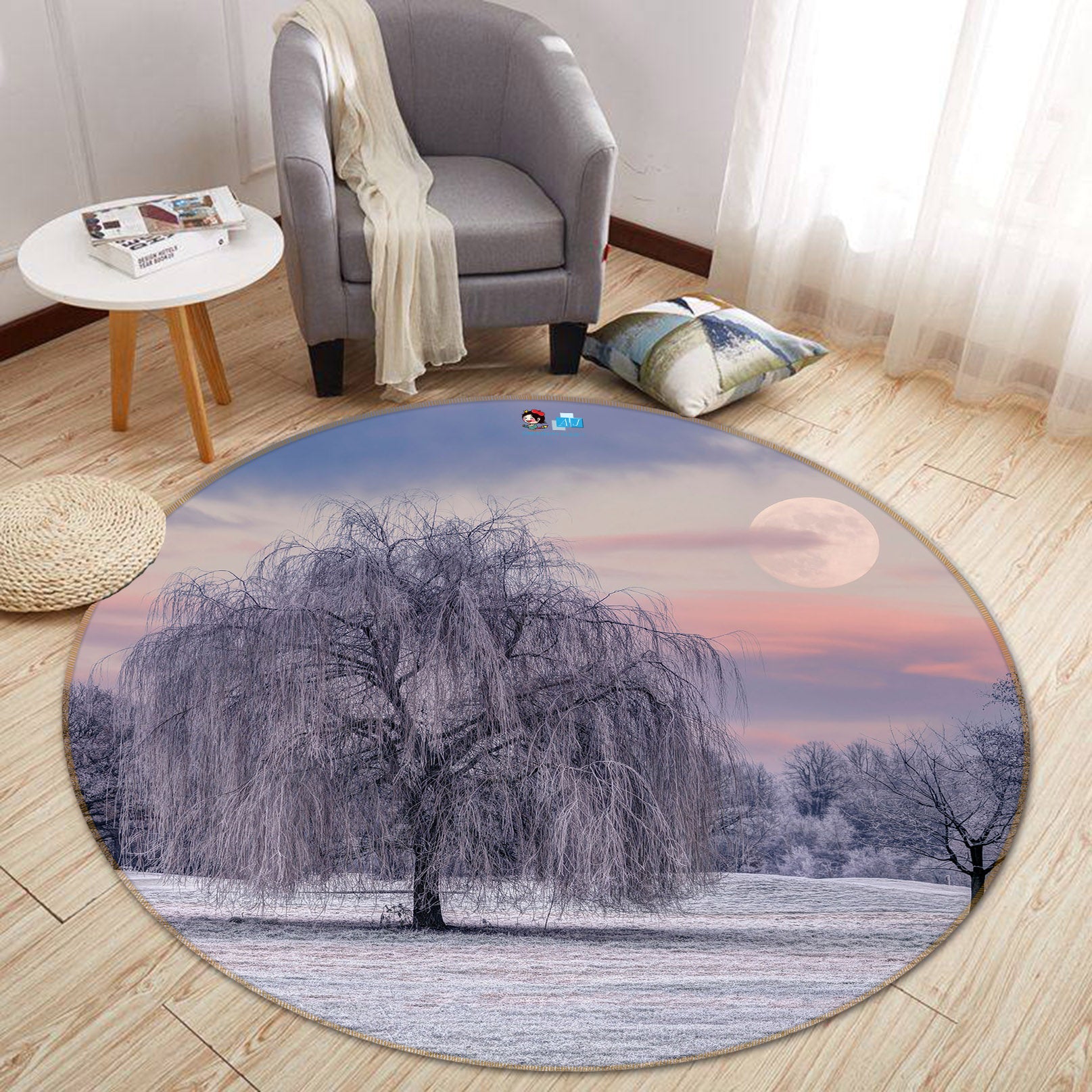 3D Snow Willow 7313 Assaf Frank Rug Round Non Slip Rug Mat