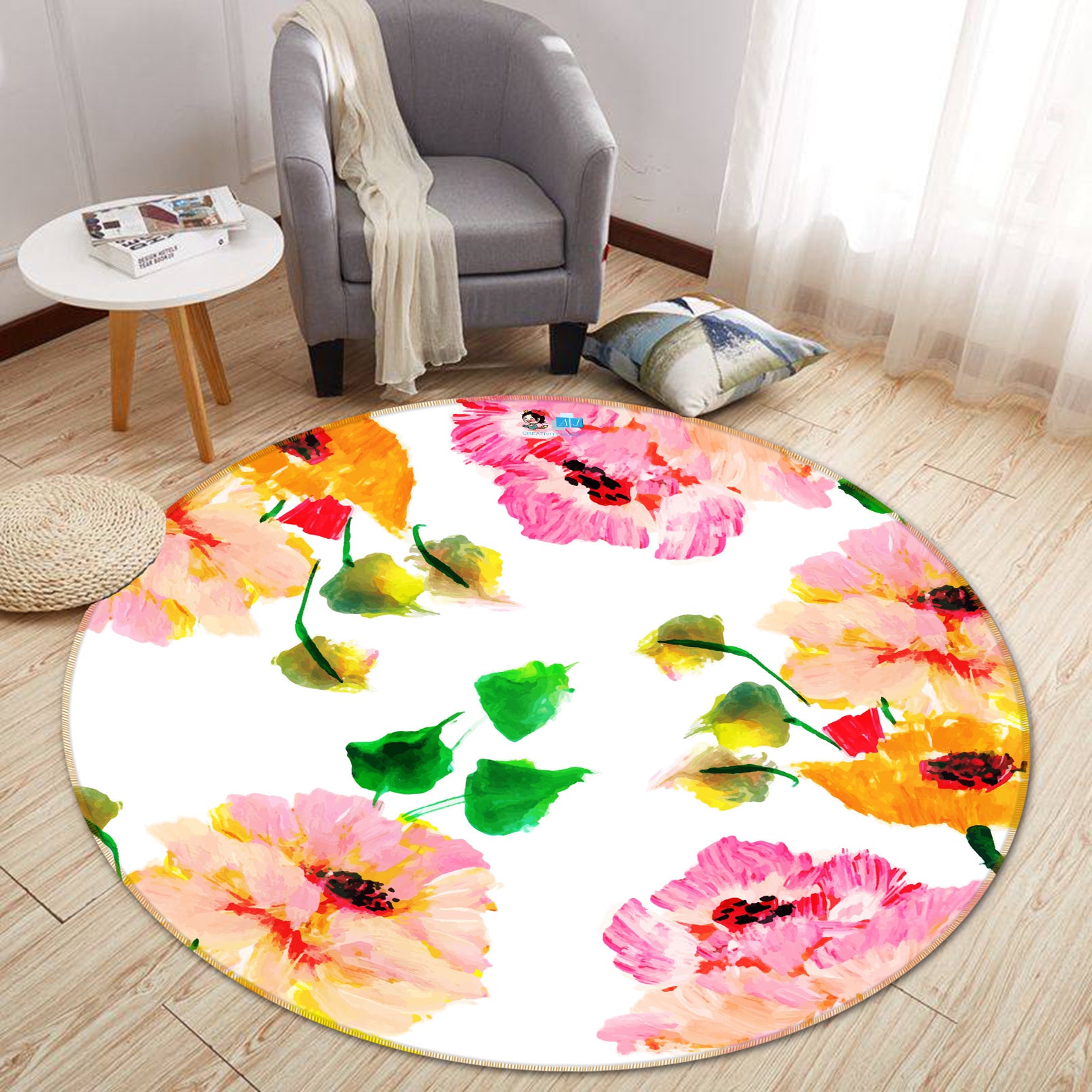 3D Flowers 64057 Round Non Slip Rug Mat
