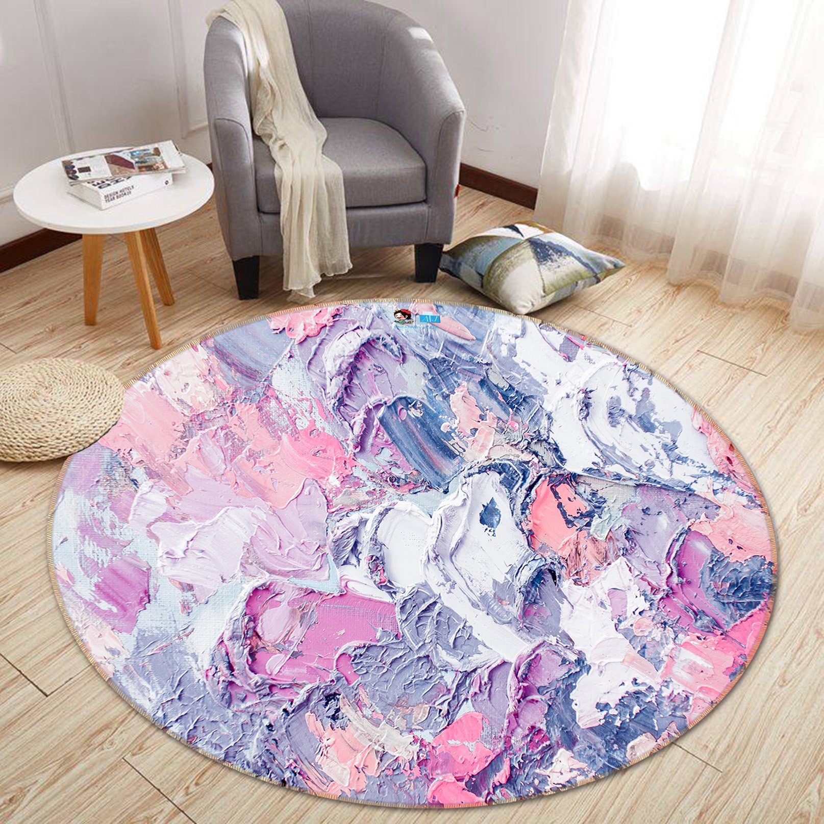 3D Powder Pigment Mixing 100 Round Non Slip Rug Mat Mat AJ Creativity Home 