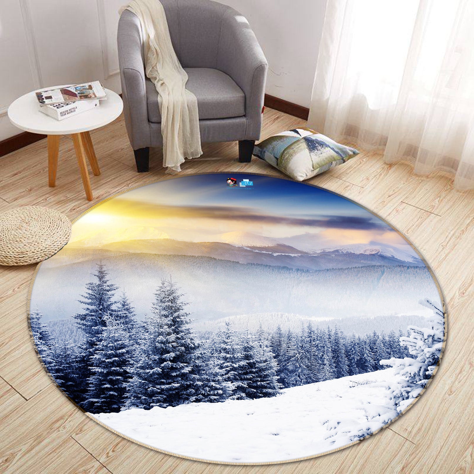 3D Snowfield Tree 66208 Round Non Slip Rug Mat