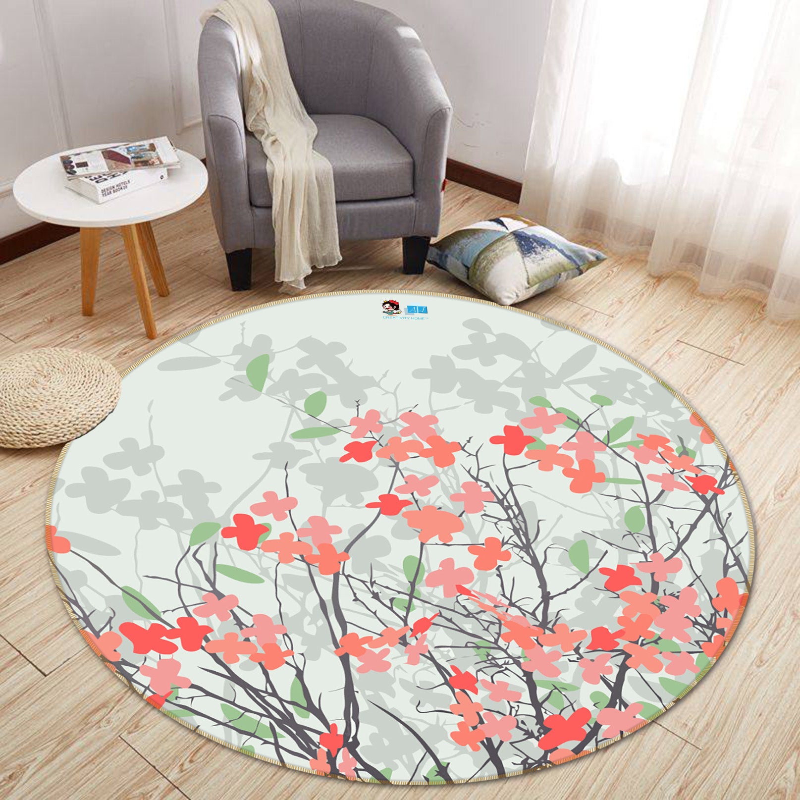 3D Flower bush 66160 Round Non Slip Rug Mat