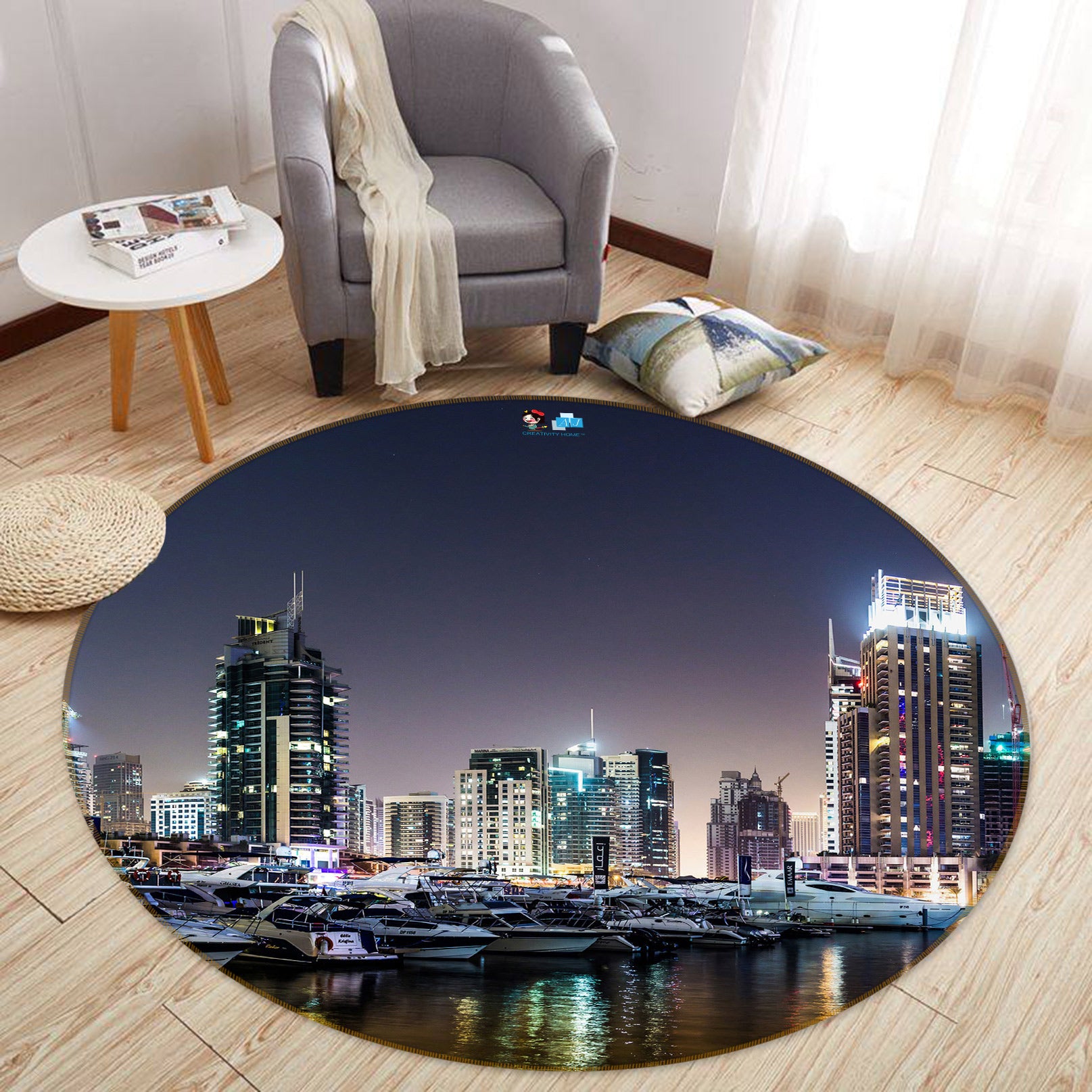3D City Night View 80215 Round Non Slip Rug Mat
