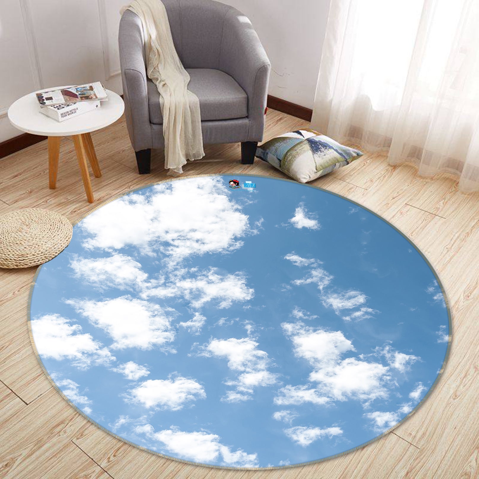 3D Blue Sky White Clouds 72275 Round Non Slip Rug Mat