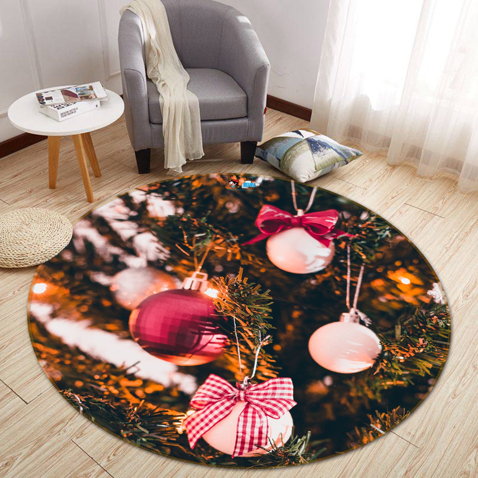 3D Ball Pendant 54195 Christmas Round Non Slip Rug Mat Xmas
