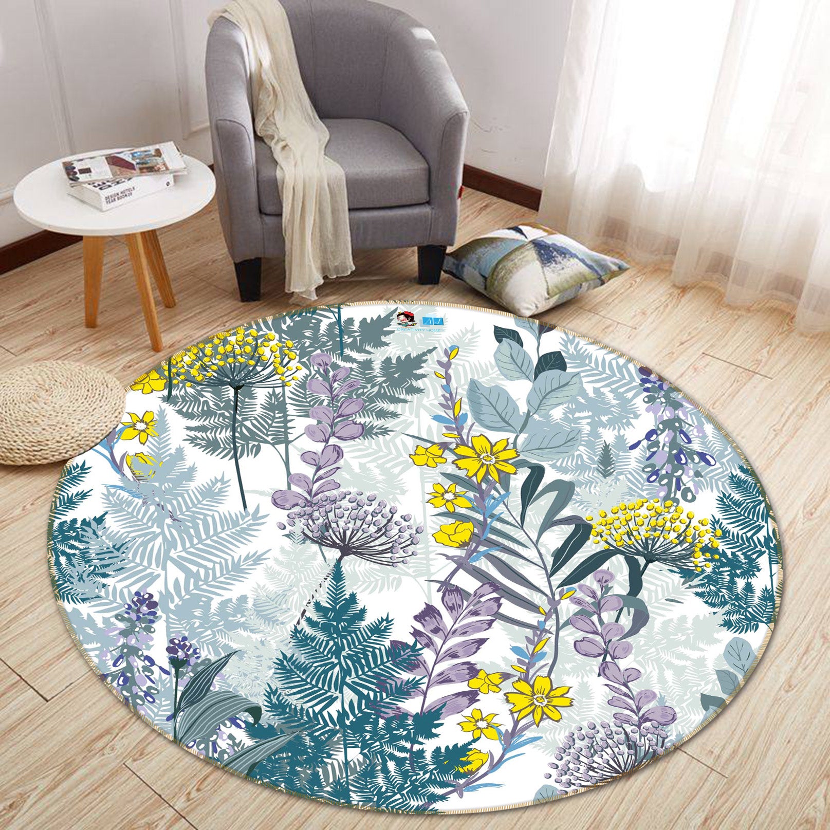 3D Tree Pattern 64177 Round Non Slip Rug Mat