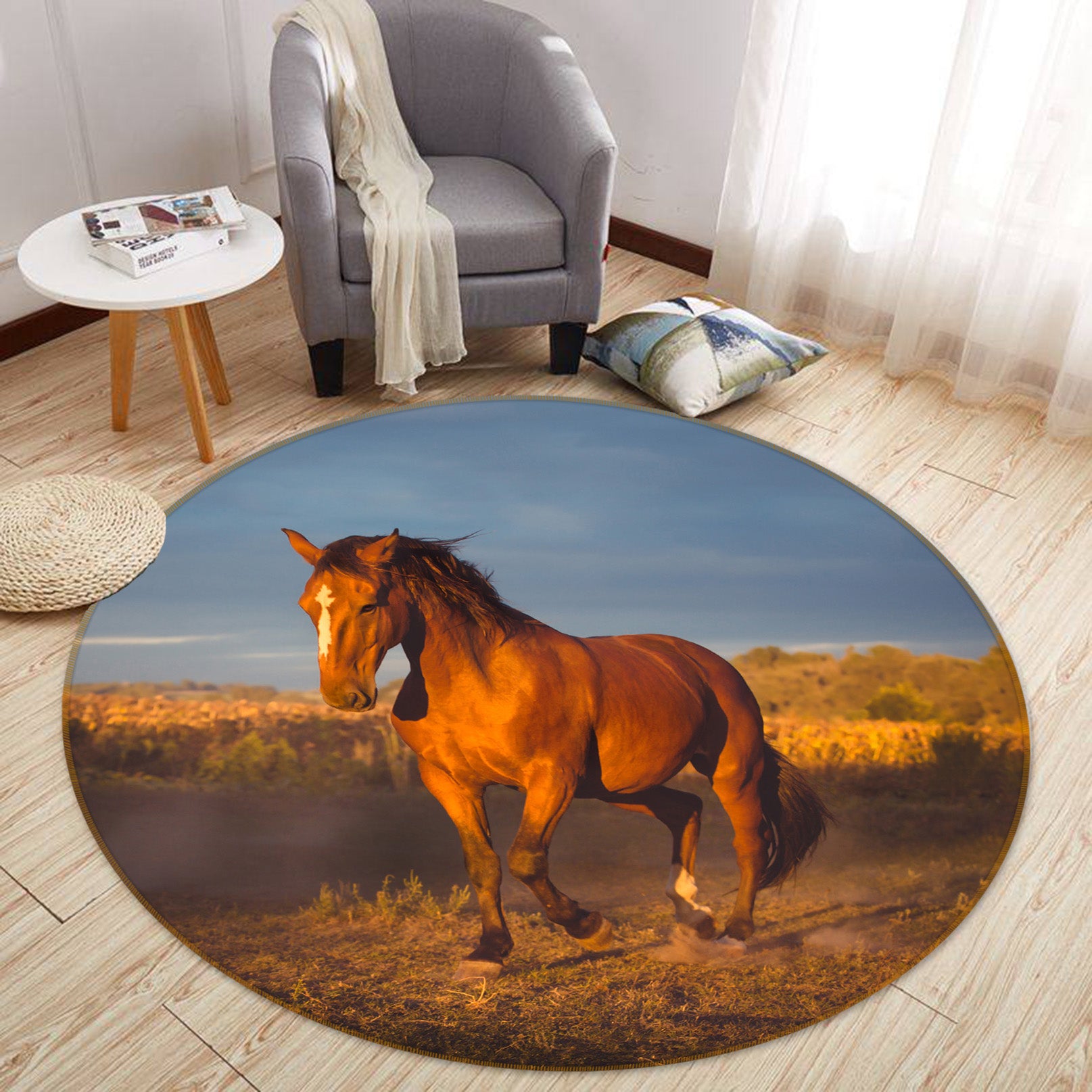 3D Horses 38009 Animal Round Non Slip Rug Mat