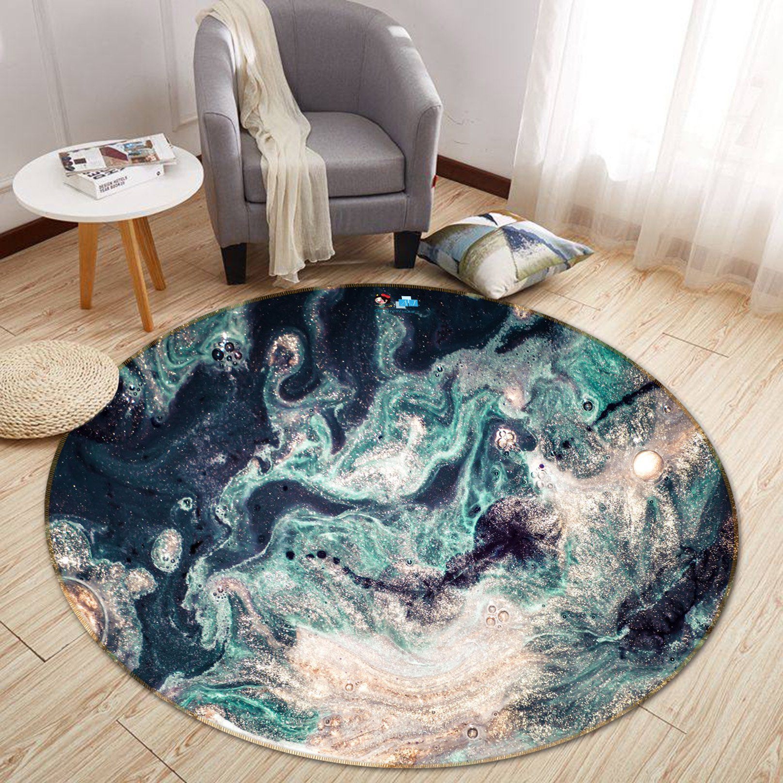 3D Viridity Water Ripple 349 Round Non Slip Rug Mat Mat AJ Creativity Home 