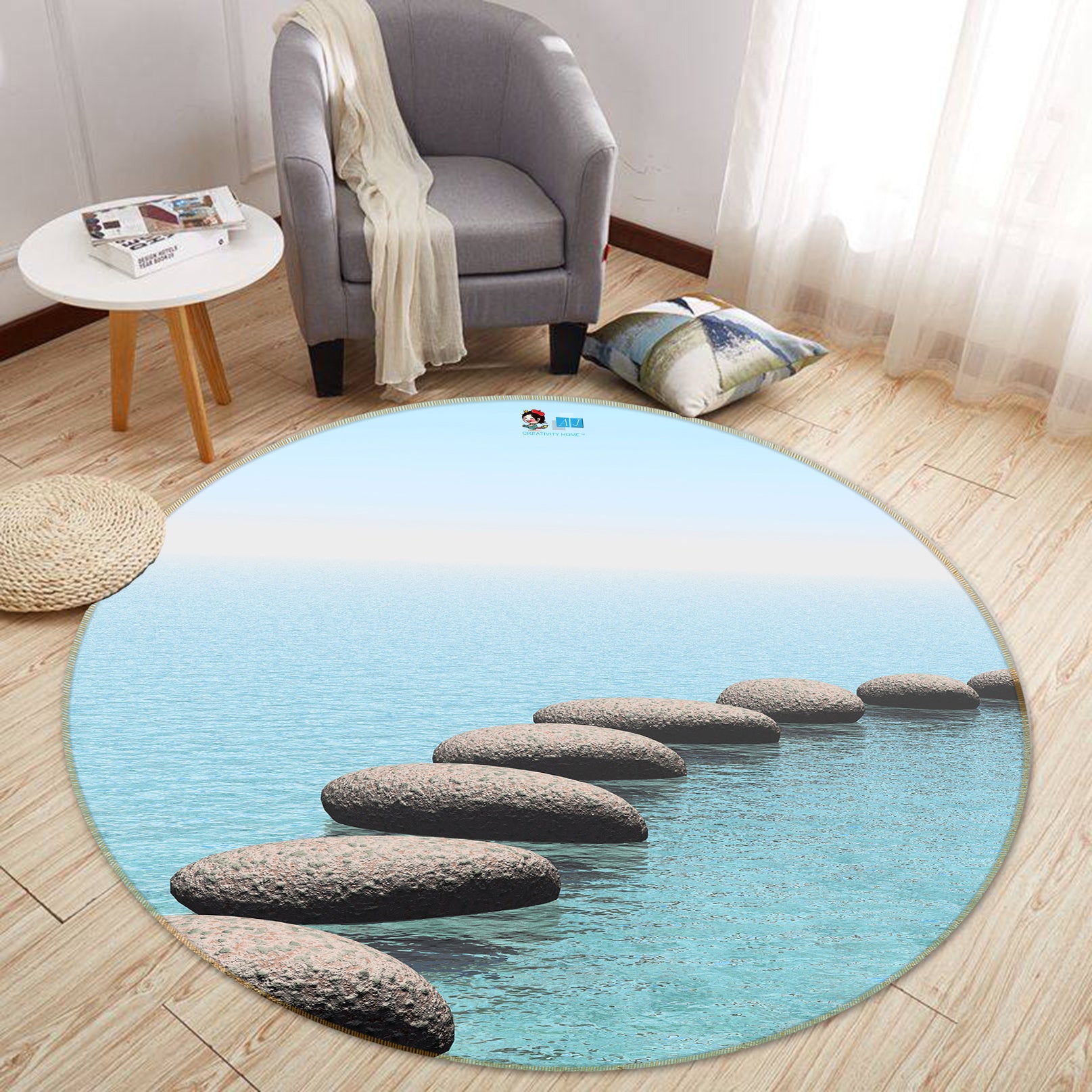 3D Sea Stone 74109 Round Non Slip Rug Mat