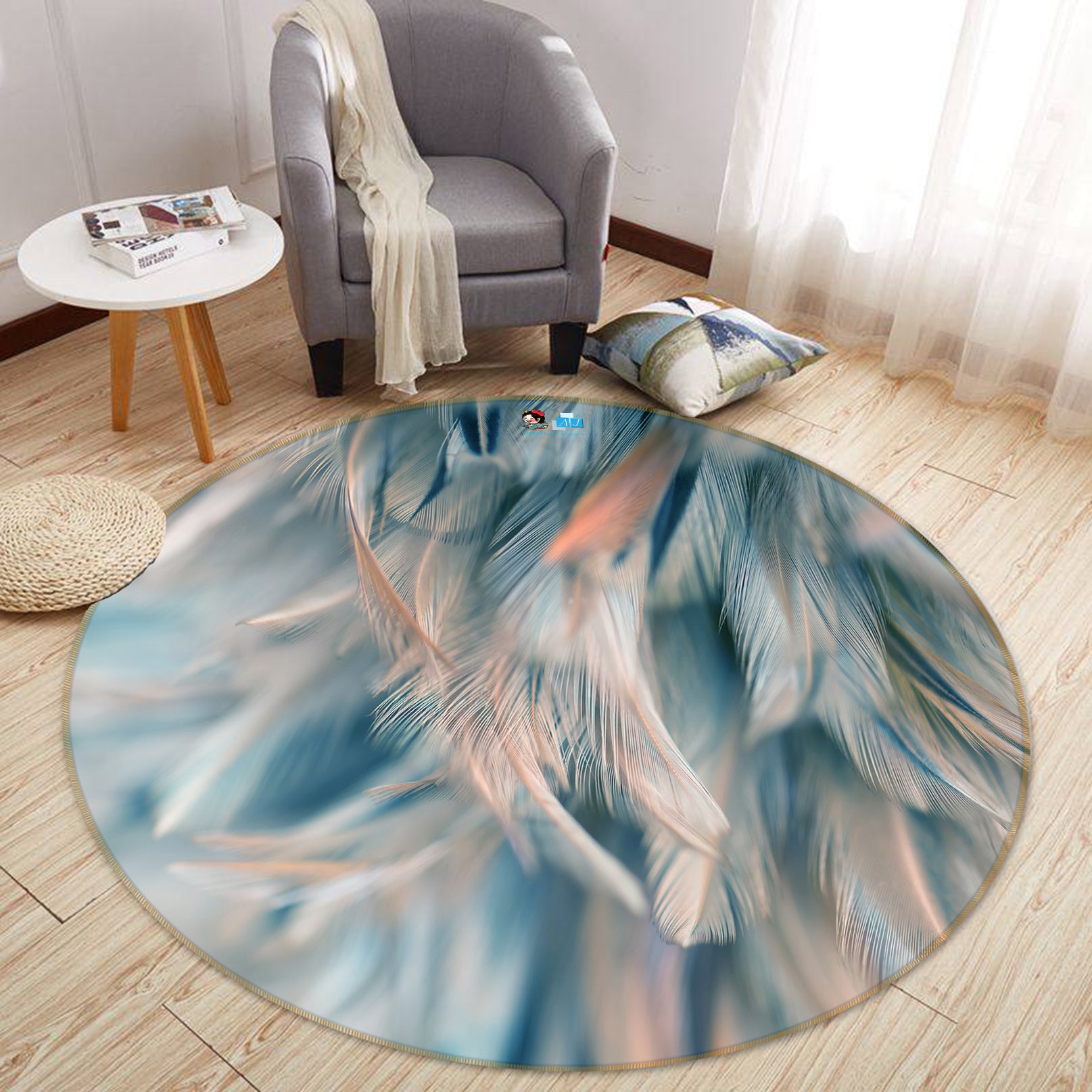 3D Feather 72196 Round Non Slip Rug Mat