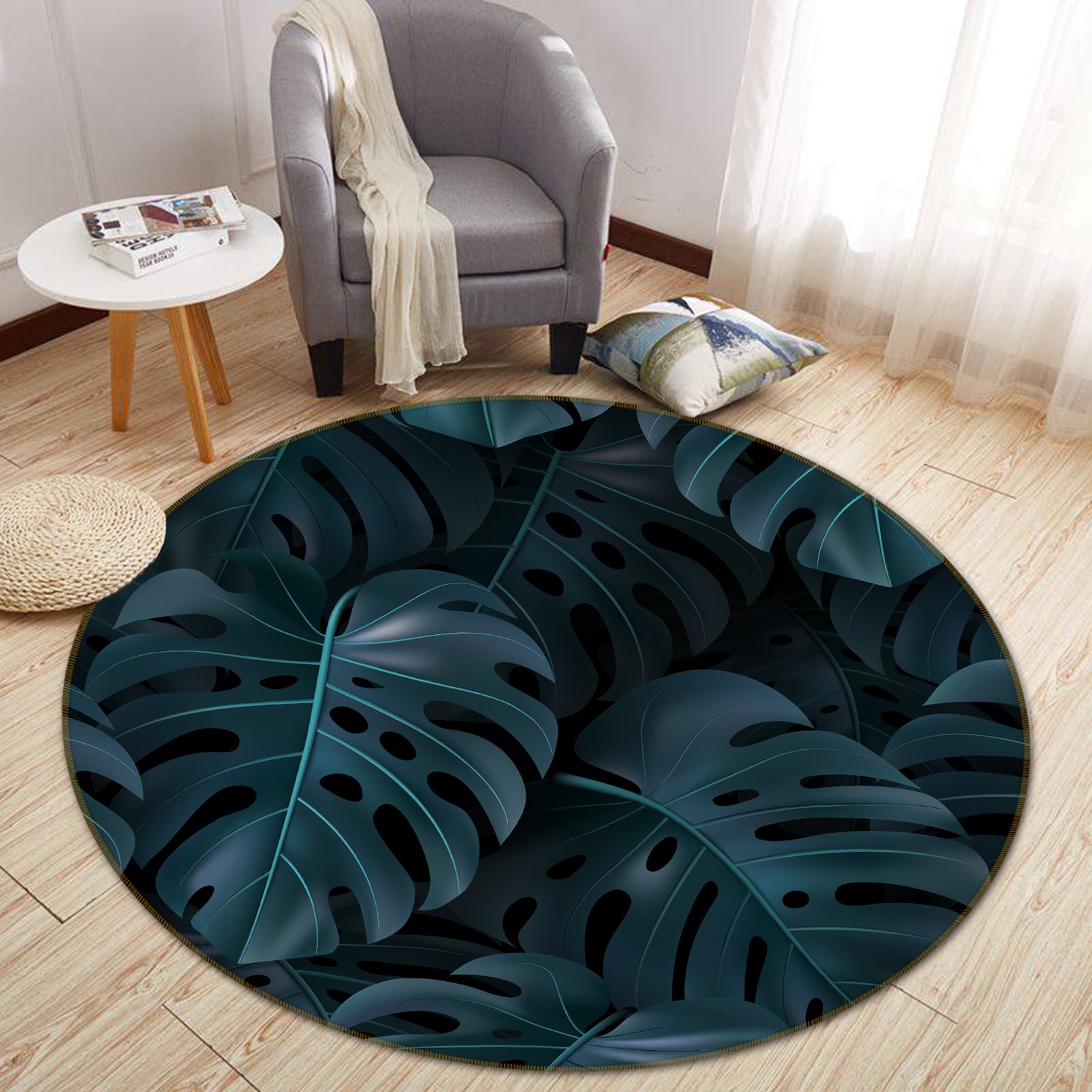 3D Leaves 71182 Round Non Slip Rug Mat