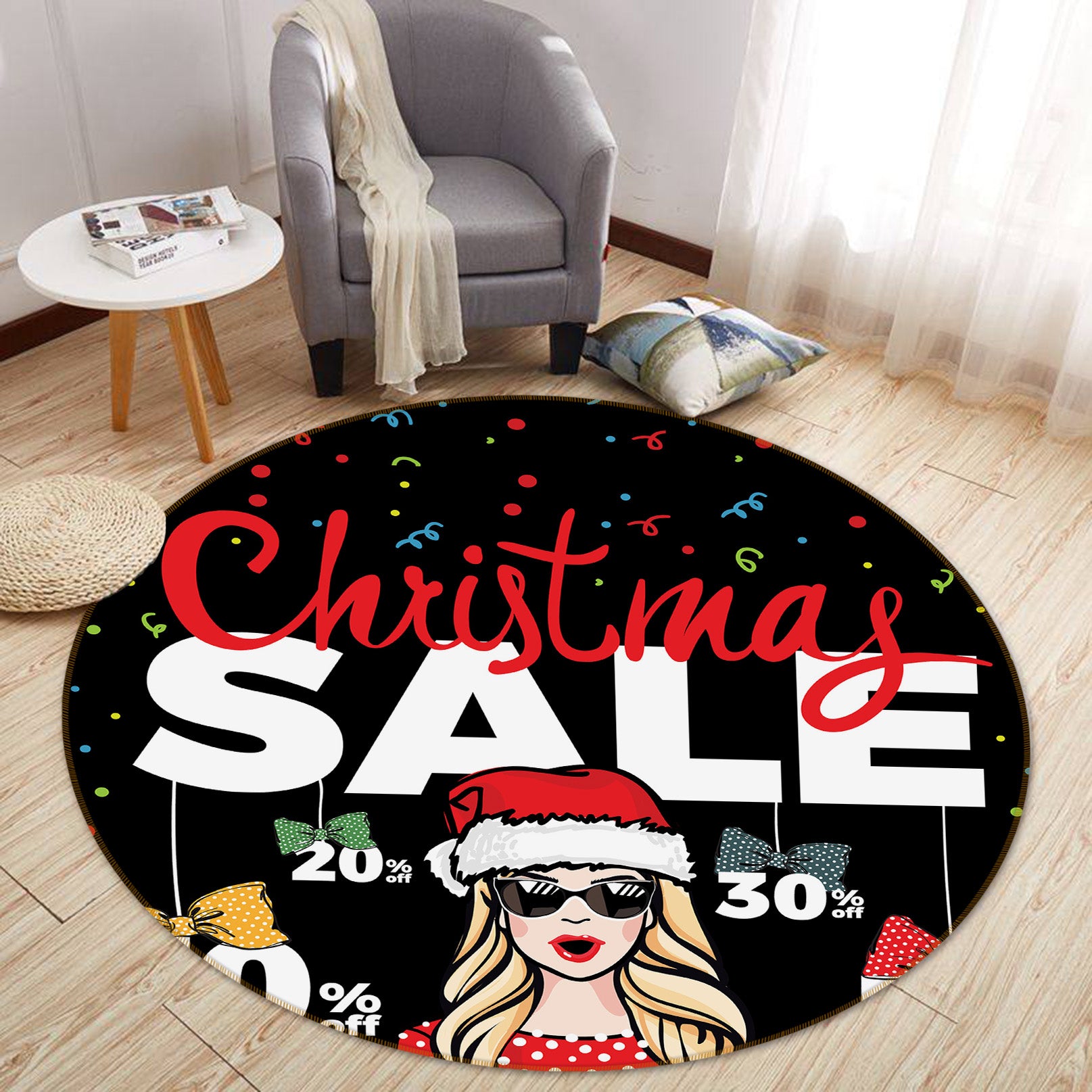 3D Christmas Hat Girl 37008 Round Non Slip Rug Mat