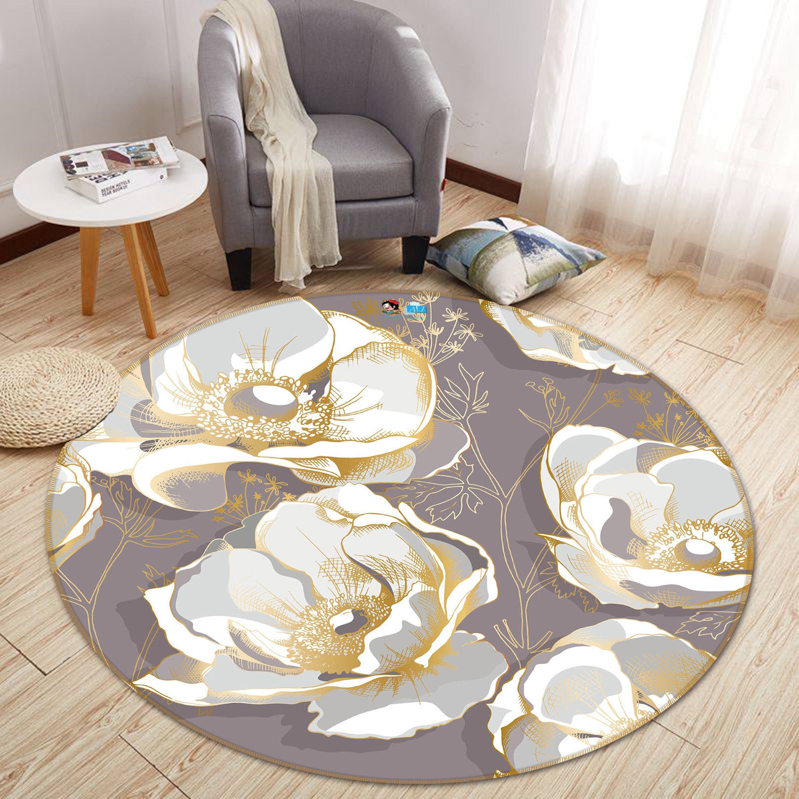 3D Flowers 64157 Round Non Slip Rug Mat
