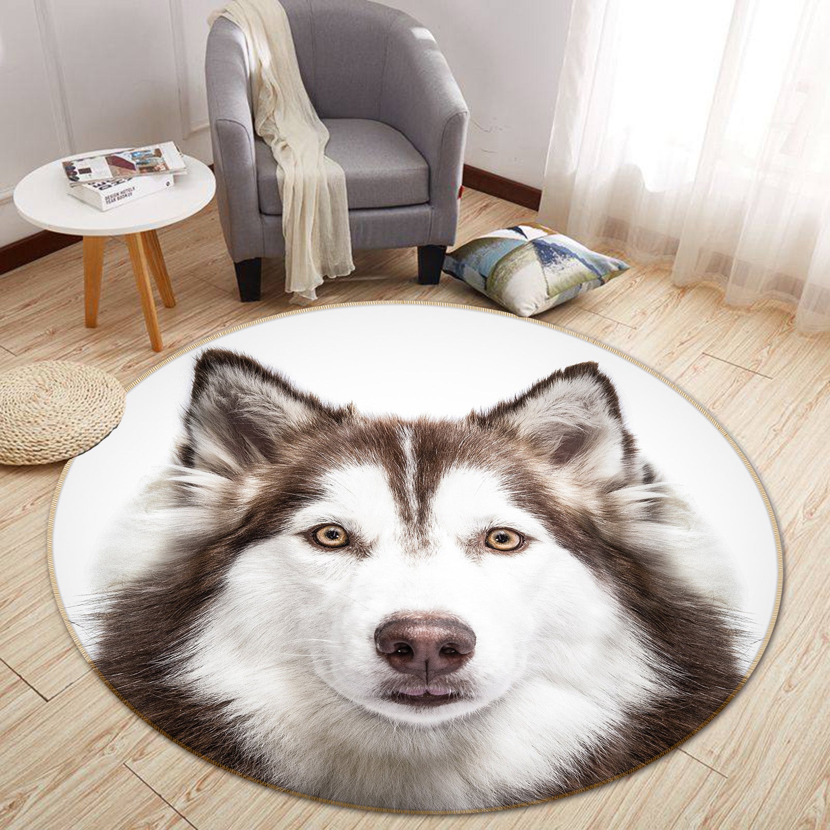 3D Husky Dog 38043 Animal Round Non Slip Rug Mat