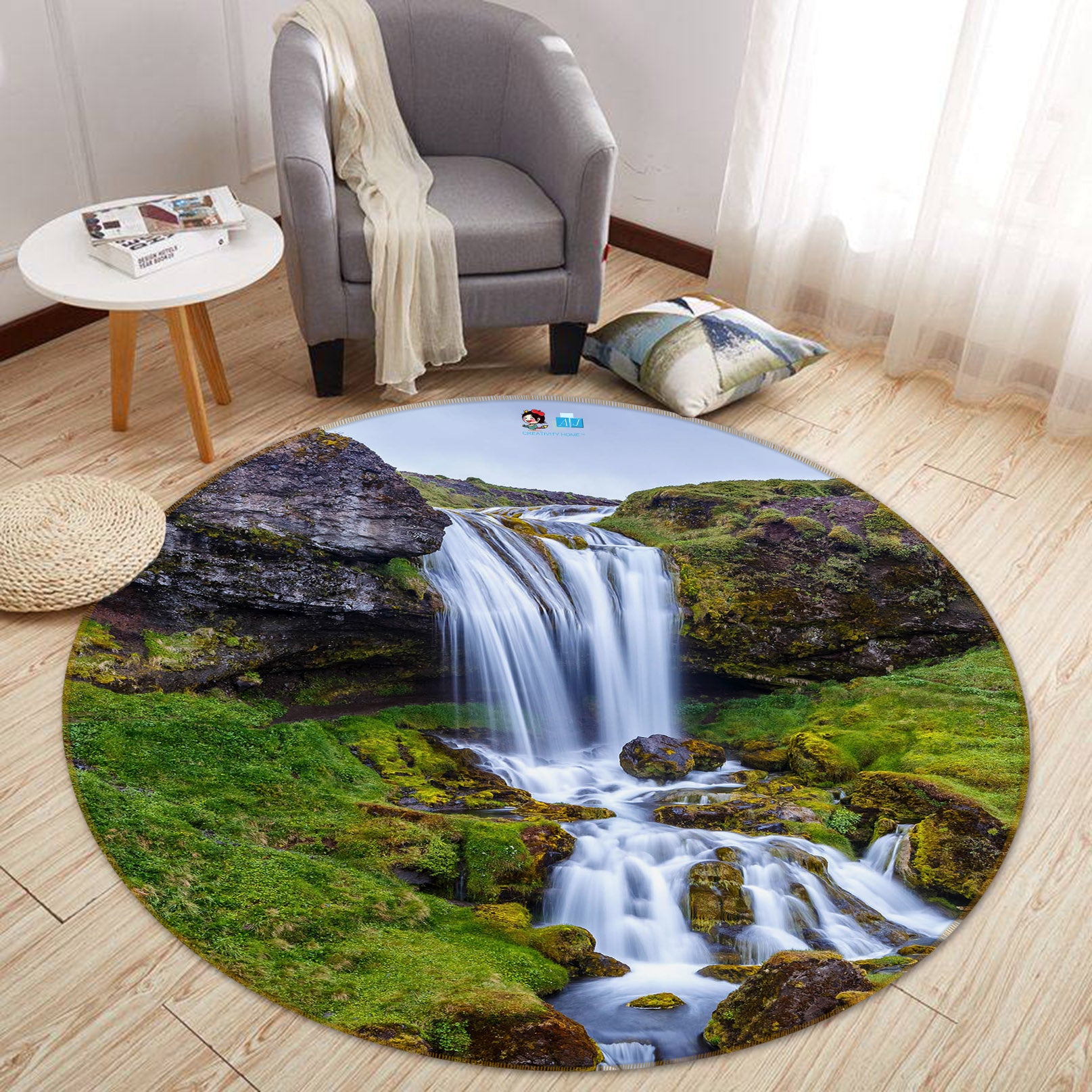 3D Running Water 69086 Round Non Slip Rug Mat