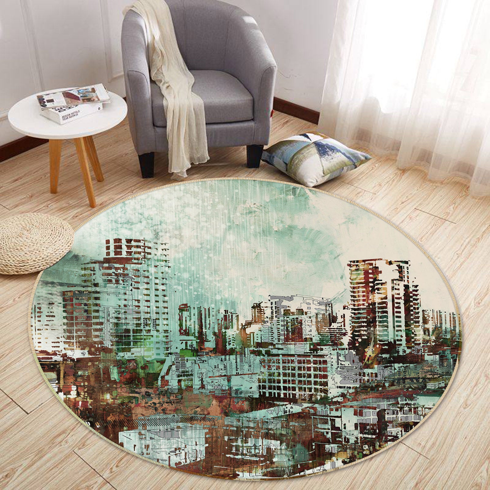 3D Building 36239 Round Non Slip Rug Mat