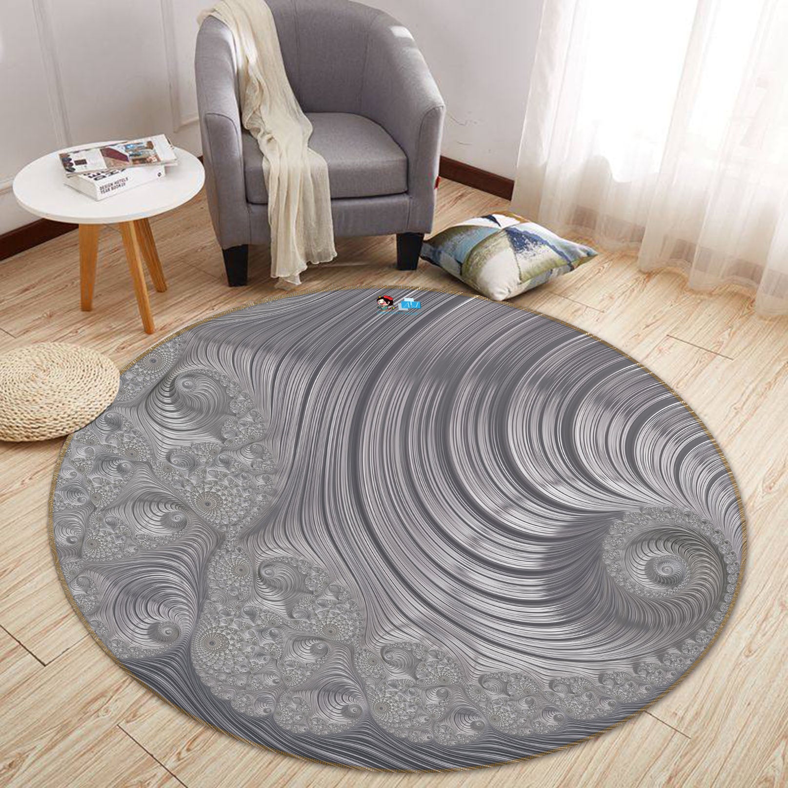3D Off-White Pattern 83081 Andrea haase Rug Round Non Slip Rug Mat