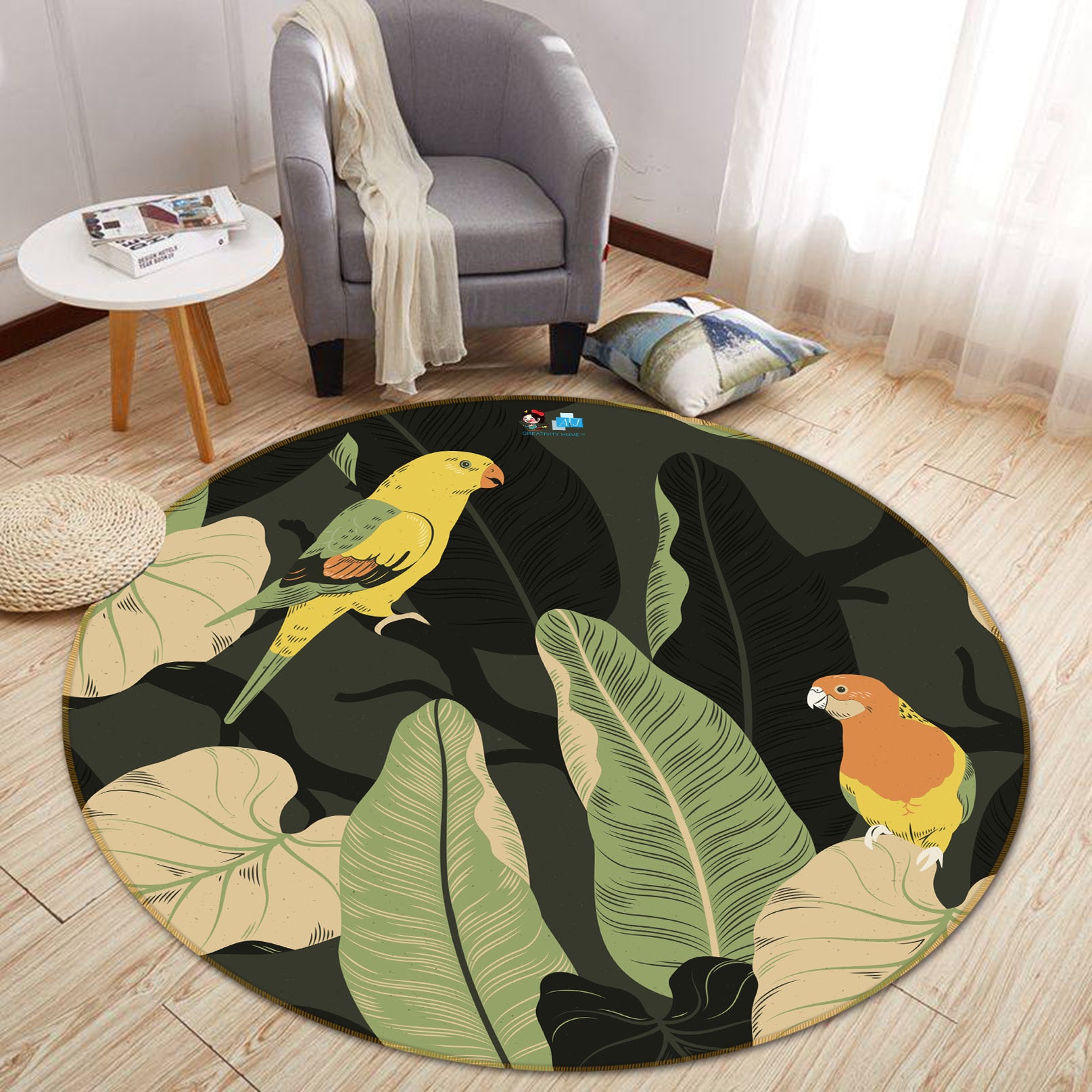 3D Leaf Parrot 64081 Round Non Slip Rug Mat