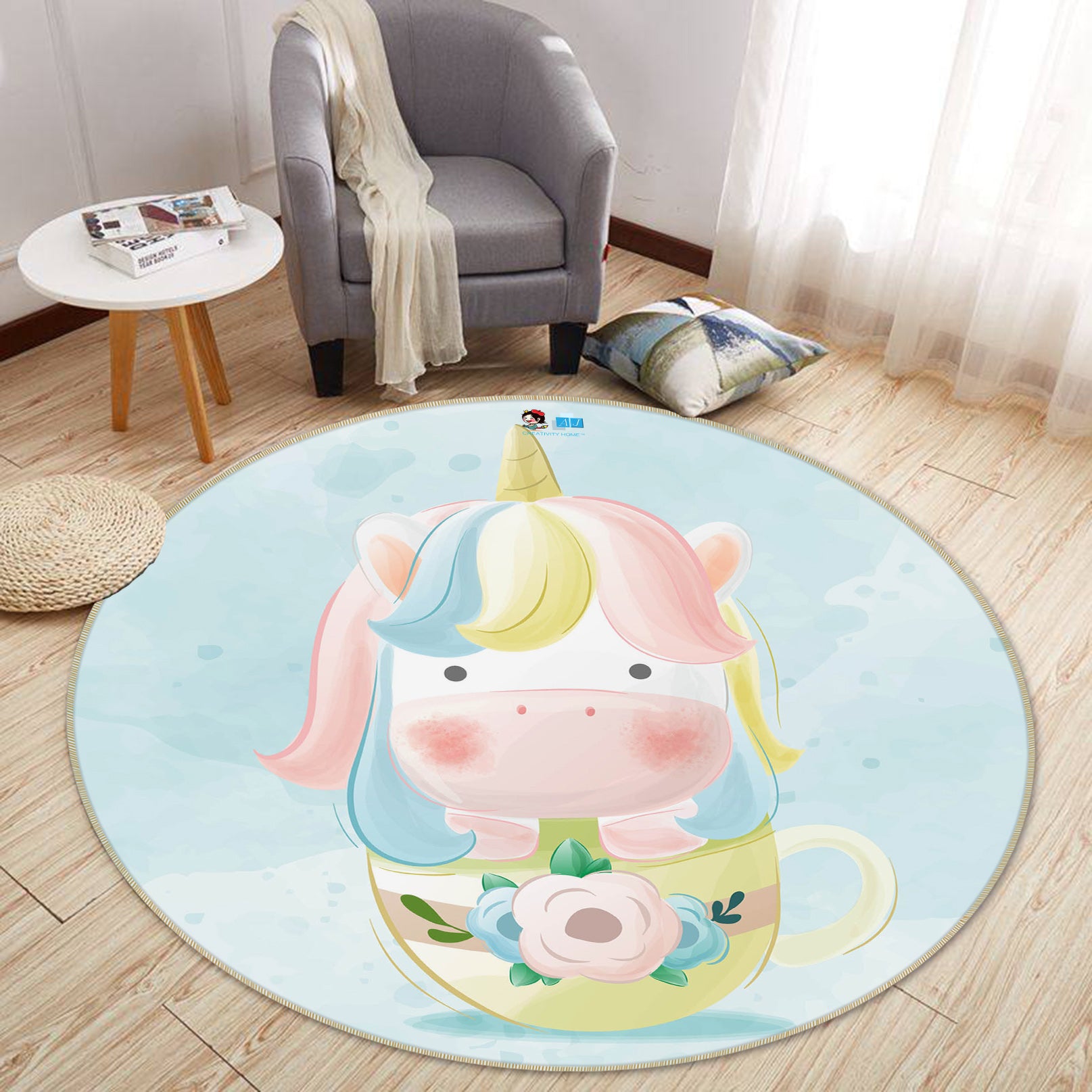 3D Light Colored Cow 75138 Round Non Slip Rug Mat