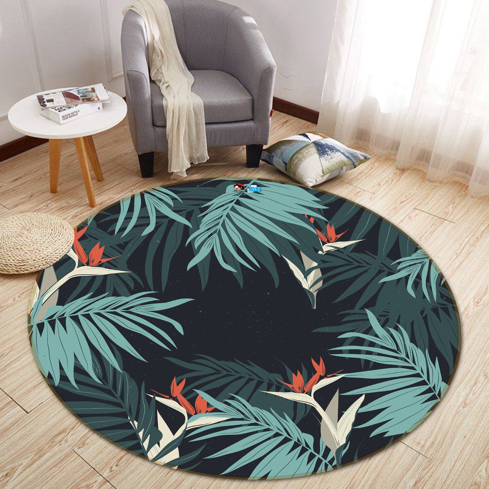 3D Leaf Pattern 64070 Round Non Slip Rug Mat