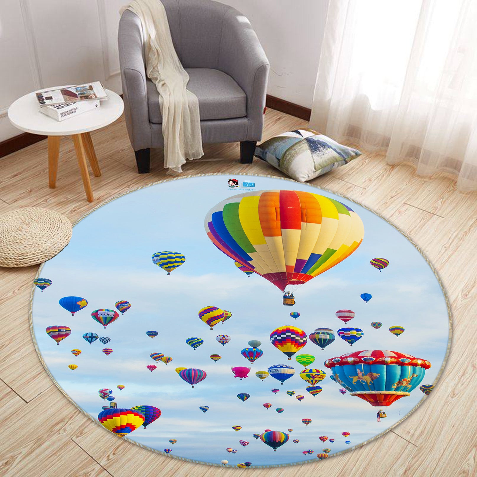 3D Colorful Hot Air Balloon 69201 Round Non Slip Rug Mat