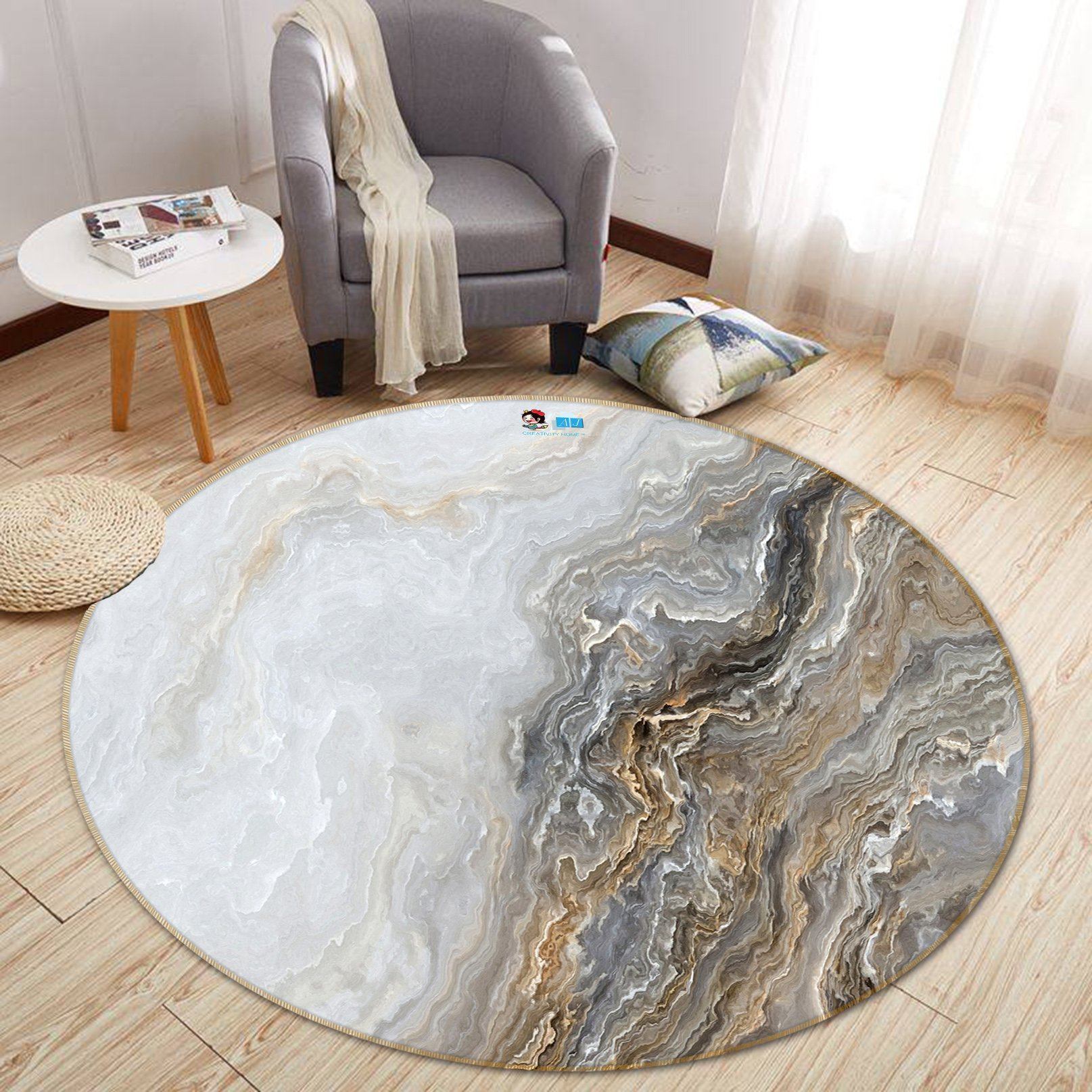 3D White Granite 9743 Round Non Slip Rug Mat Mat AJ Creativity Home 