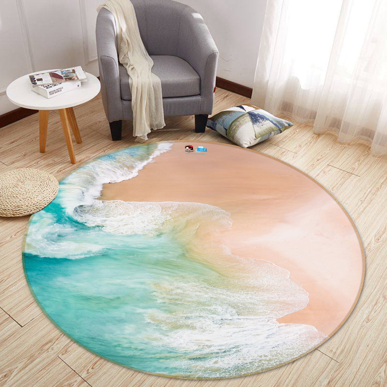 3D Seaside 69136 Round Non Slip Rug Mat