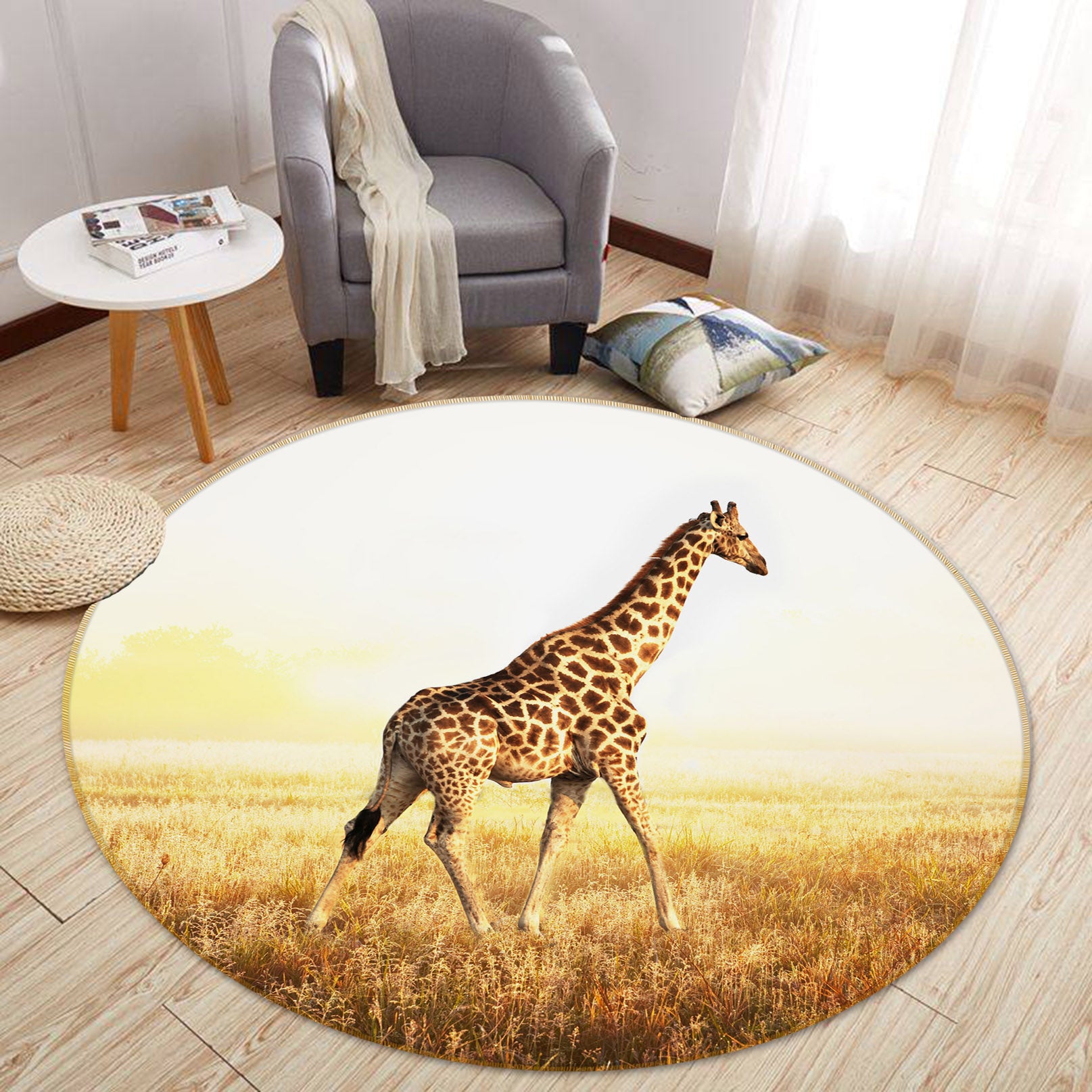3D Giraffe 37237 Animal Round Non Slip Rug Mat
