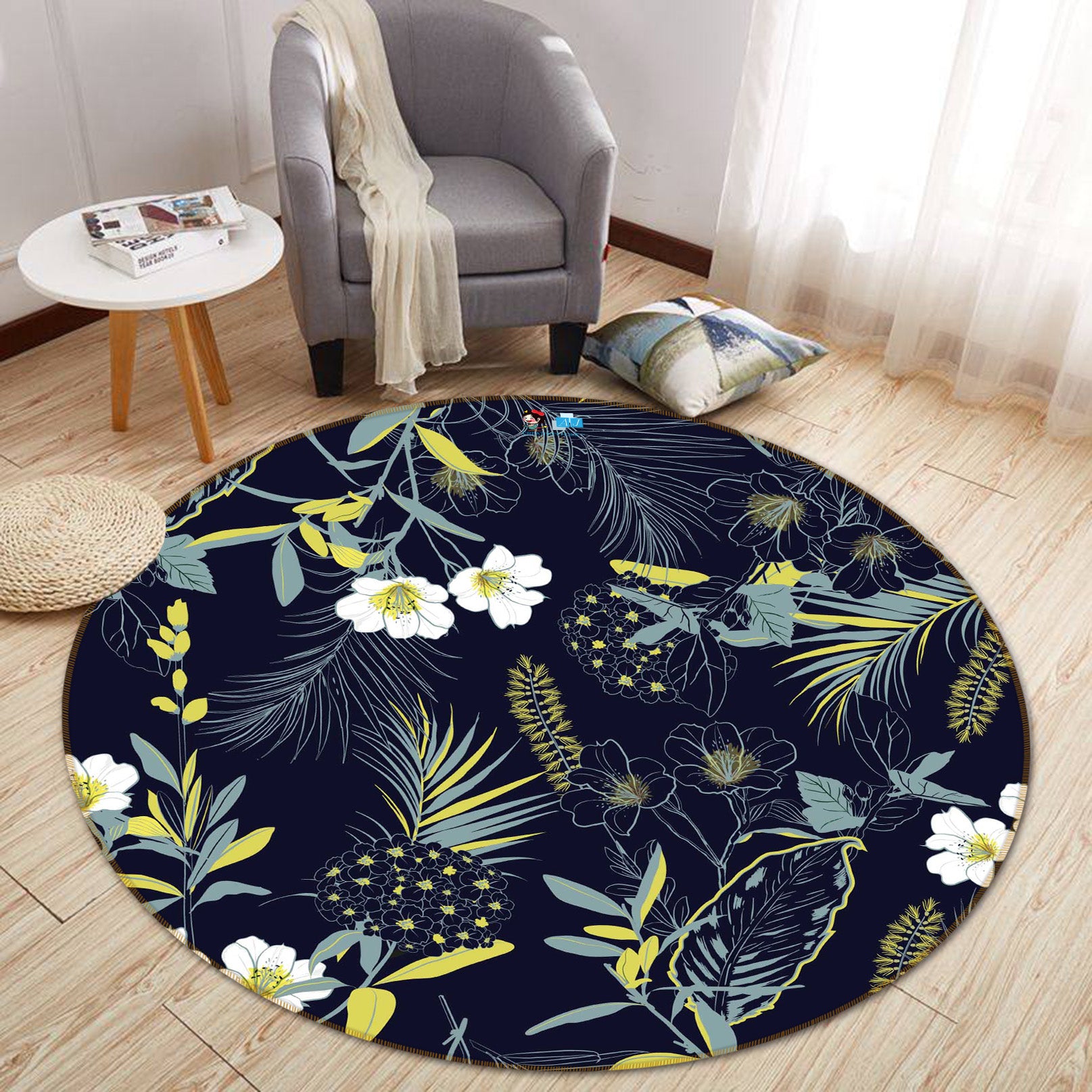 3D Flowers 64181 Round Non Slip Rug Mat