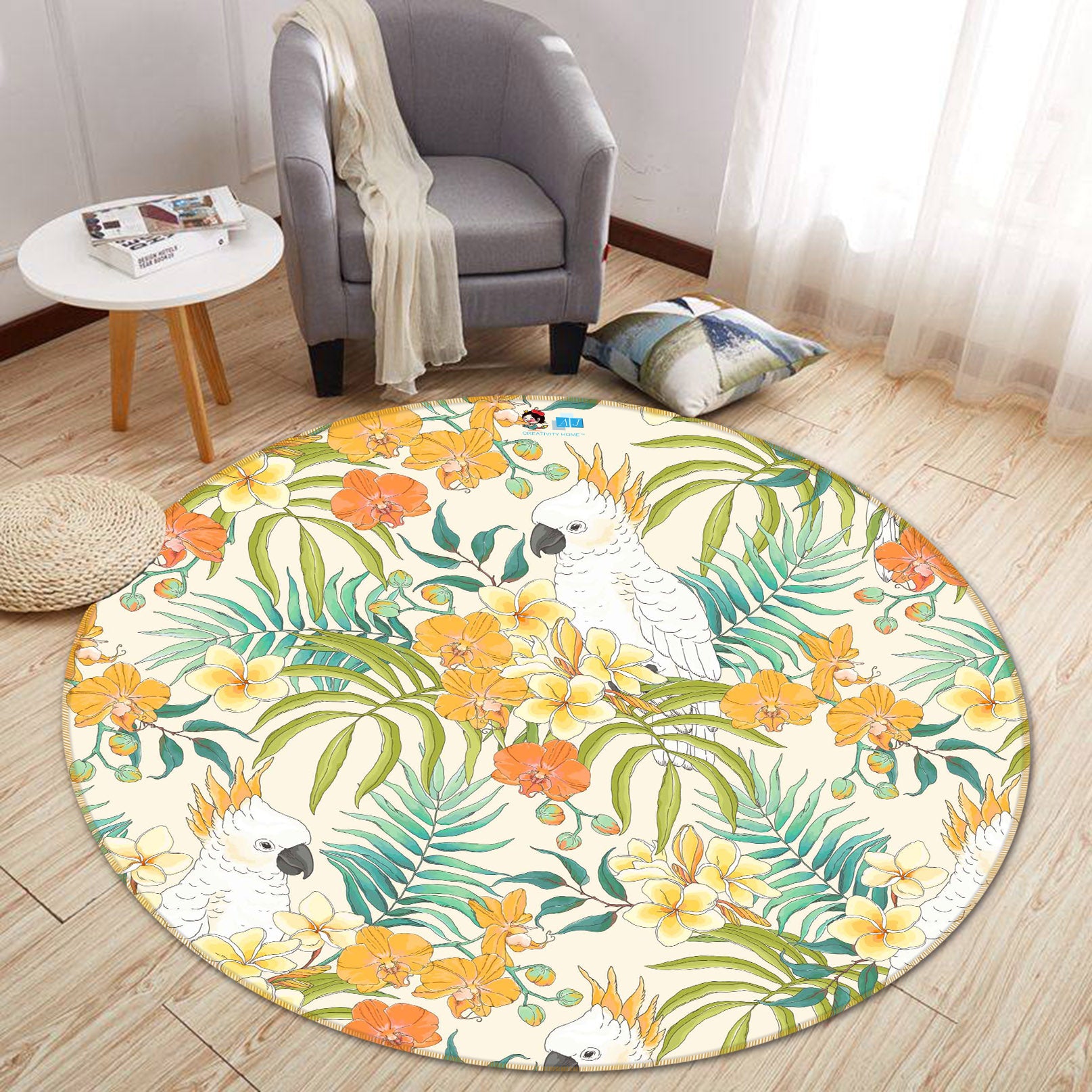 3D Yellow Flowers 64173 Round Non Slip Rug Mat