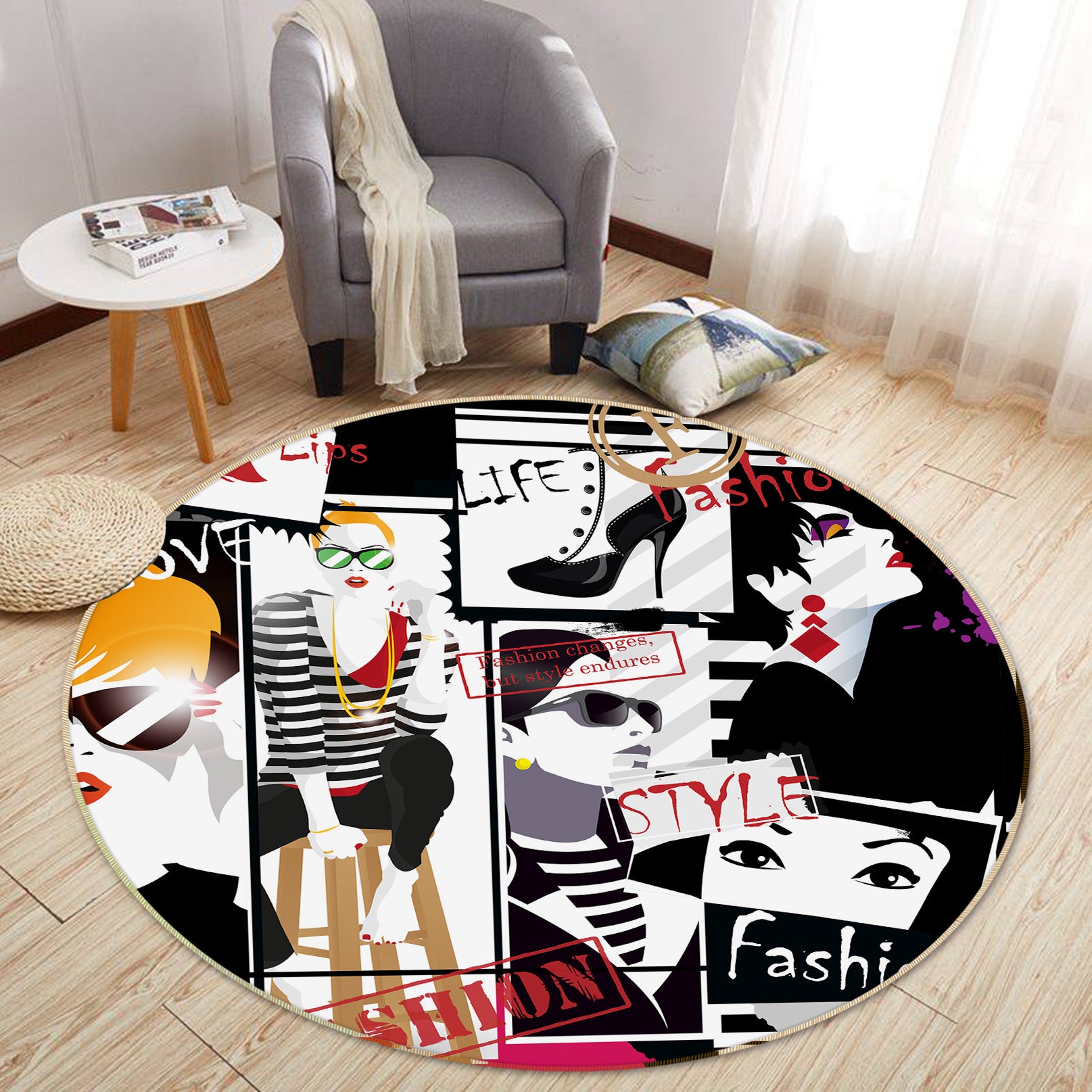 3D Pretty Girl 37015 Round Non Slip Rug Mat