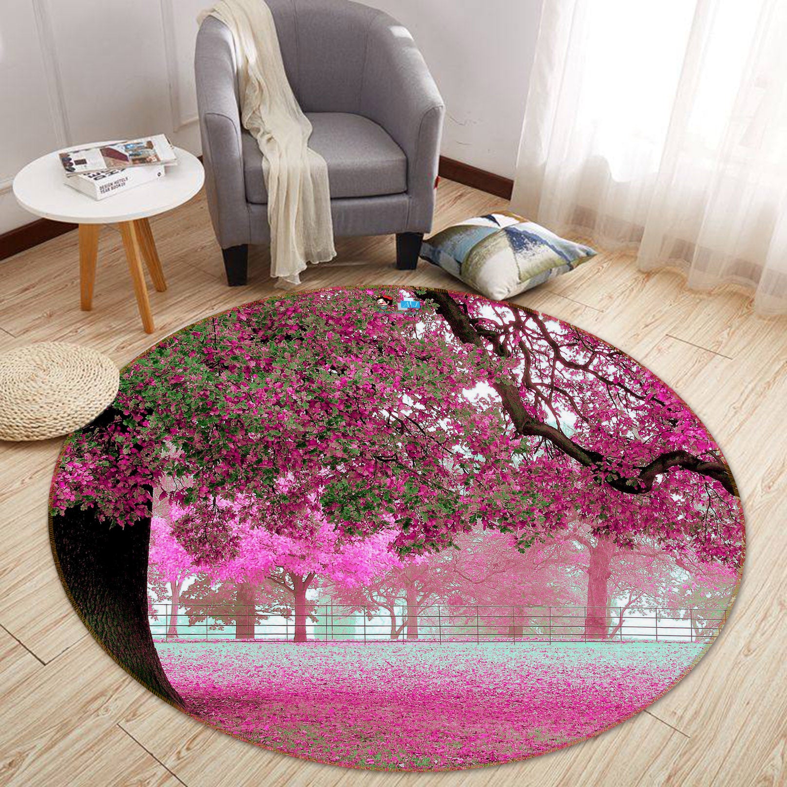 3D Big Pink Tree 74019 Round Non Slip Rug Mat