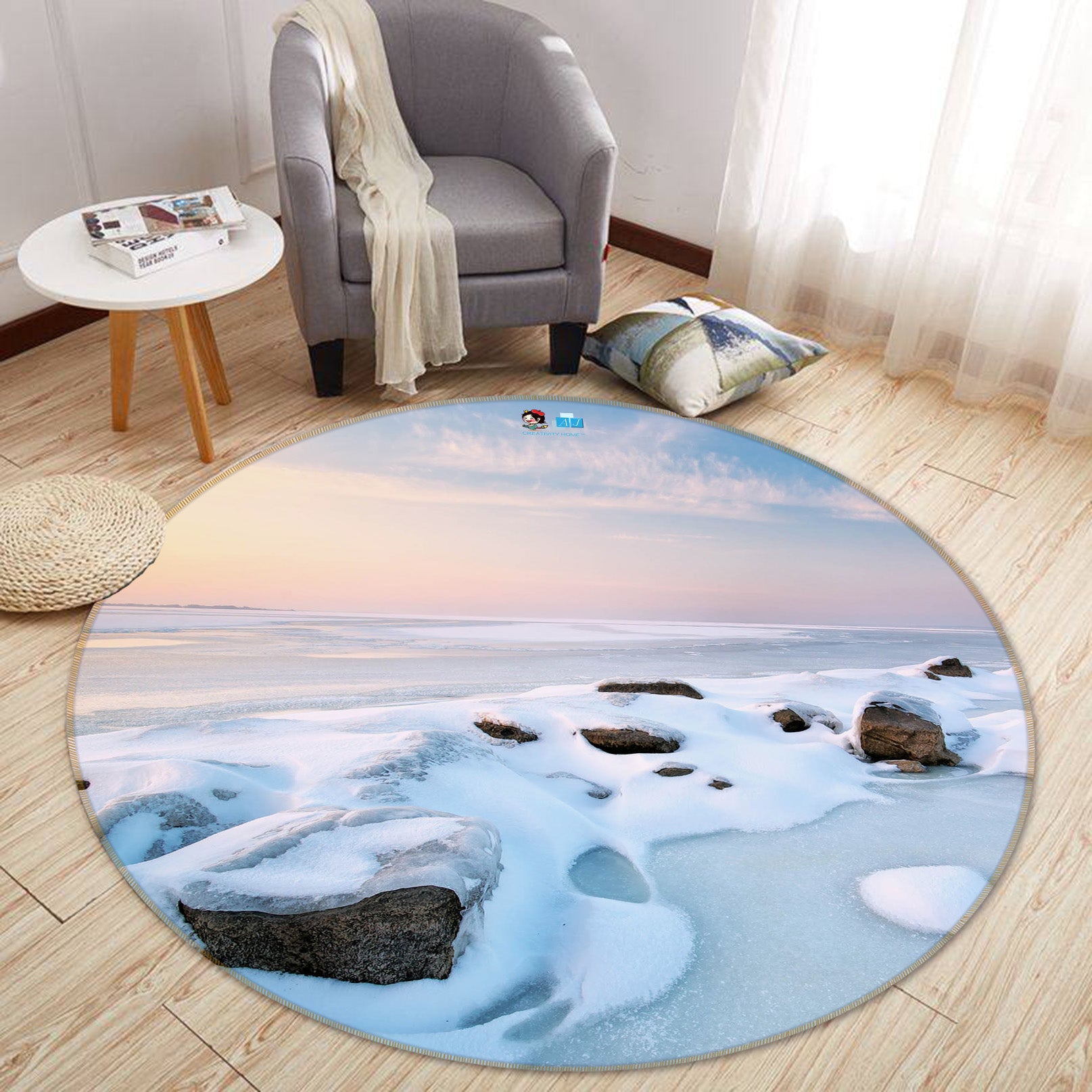 3D Seaside Stones 75080 Round Non Slip Rug Mat