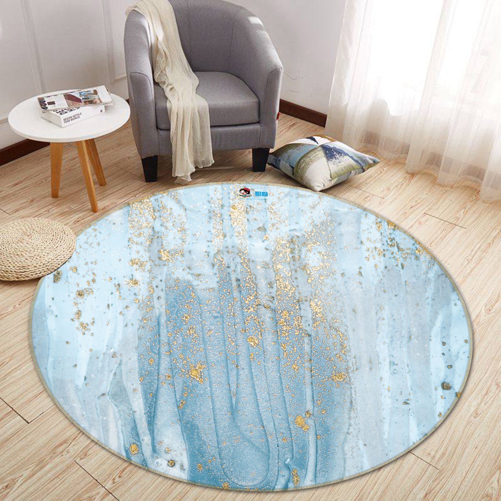 3D Apply Light Blue 146 Round Non Slip Rug Mat Mat AJ Creativity Home 