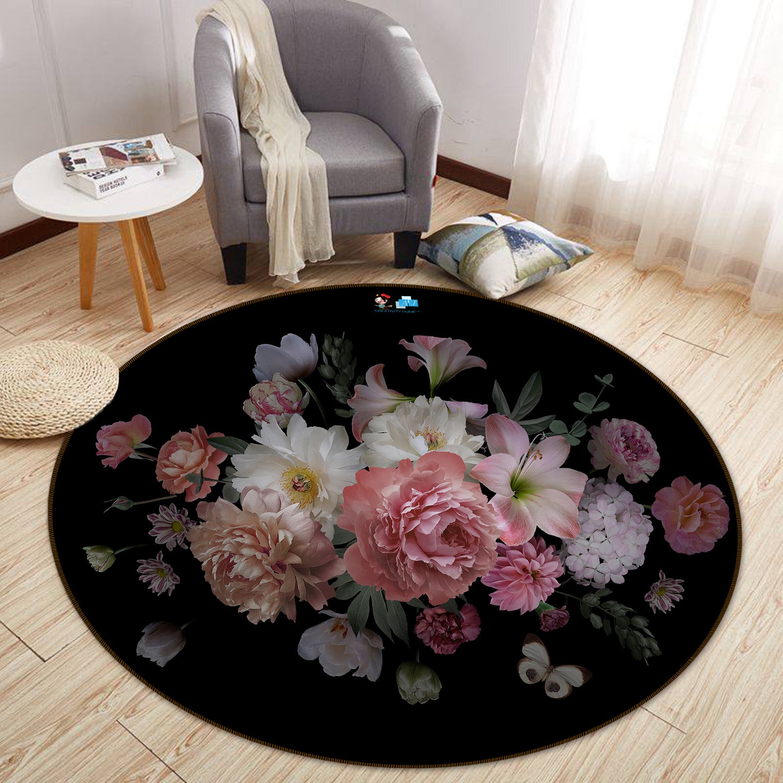 3D Flower Bush 71162 Round Non Slip Rug Mat