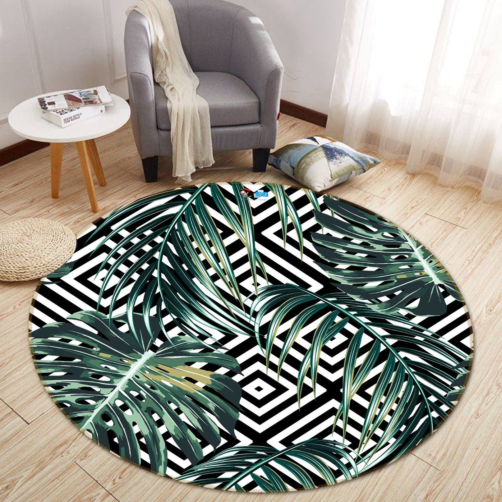 3D Four Corners Leaf 270 Round Non Slip Rug Mat Mat AJ Creativity Home 
