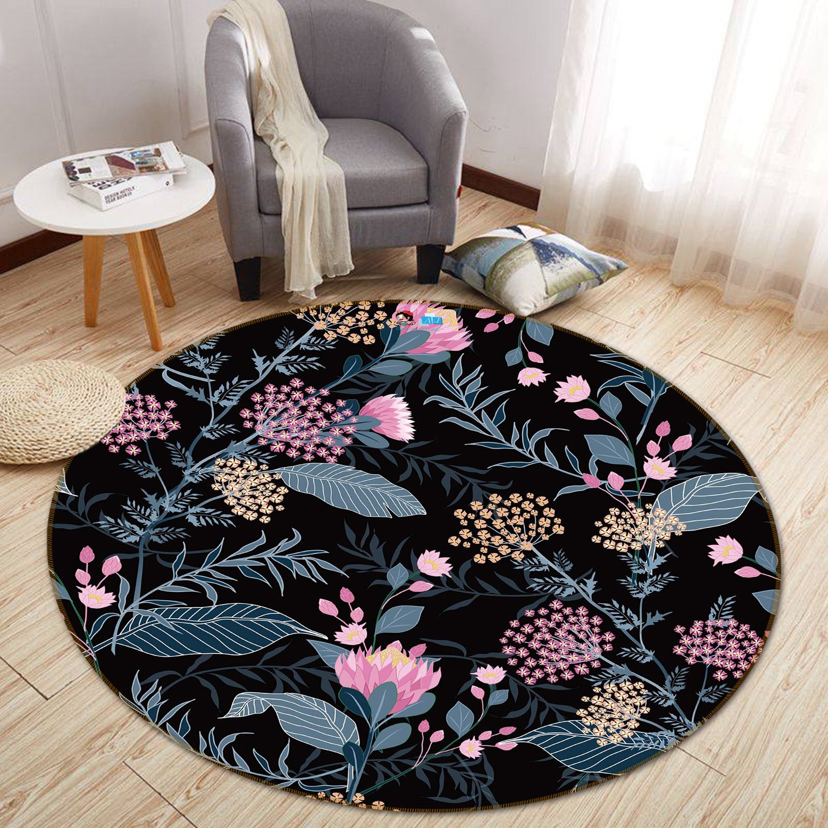 3D Flower 64166 Round Non Slip Rug Mat