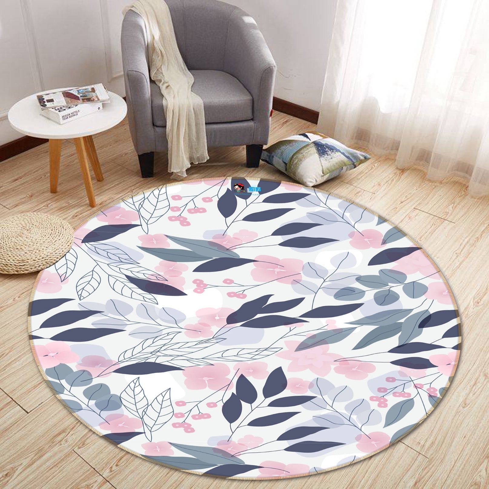 3D Leaf Pattern 71288 Round Non Slip Rug Mat