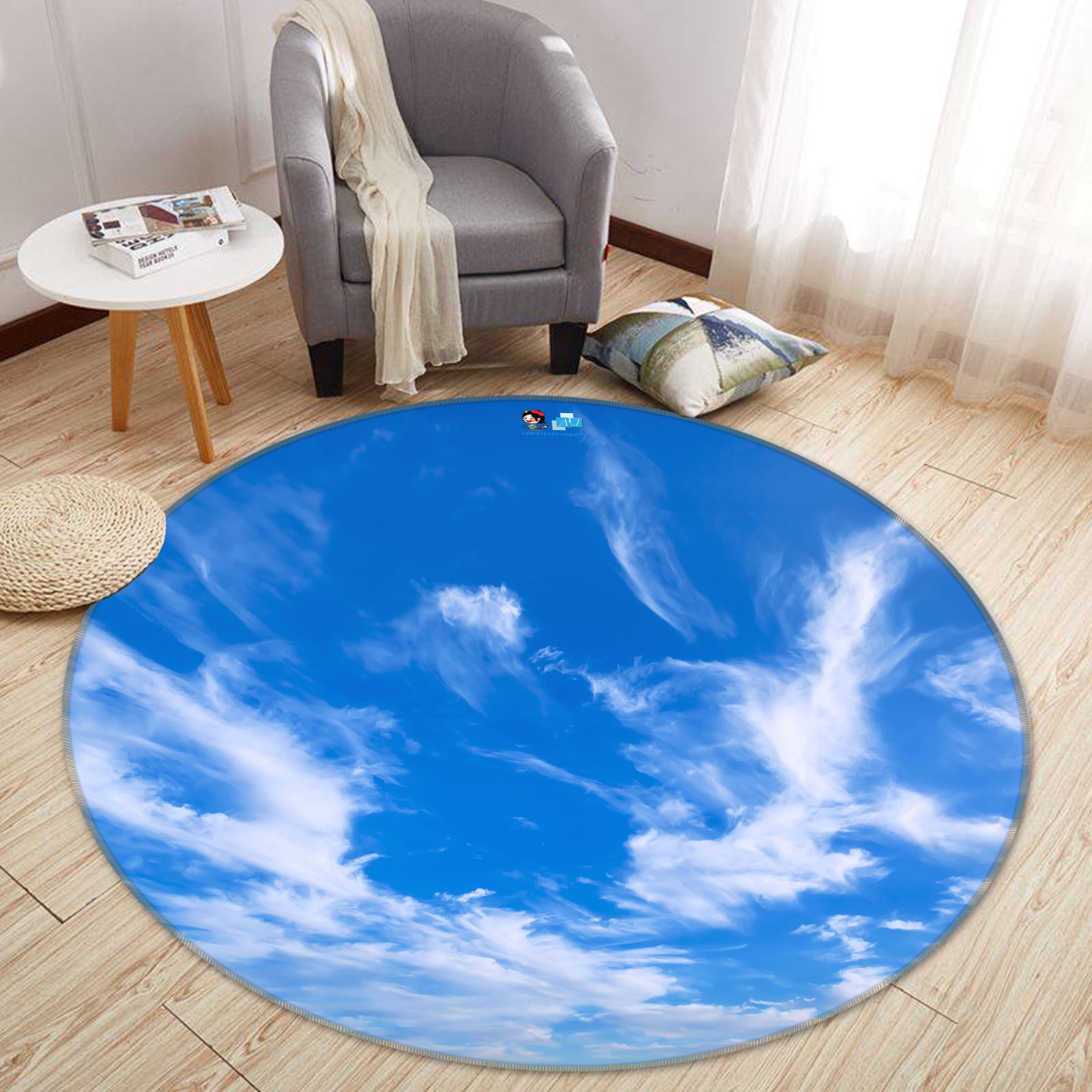 3D Blue Sky White Clouds 72243 Round Non Slip Rug Mat
