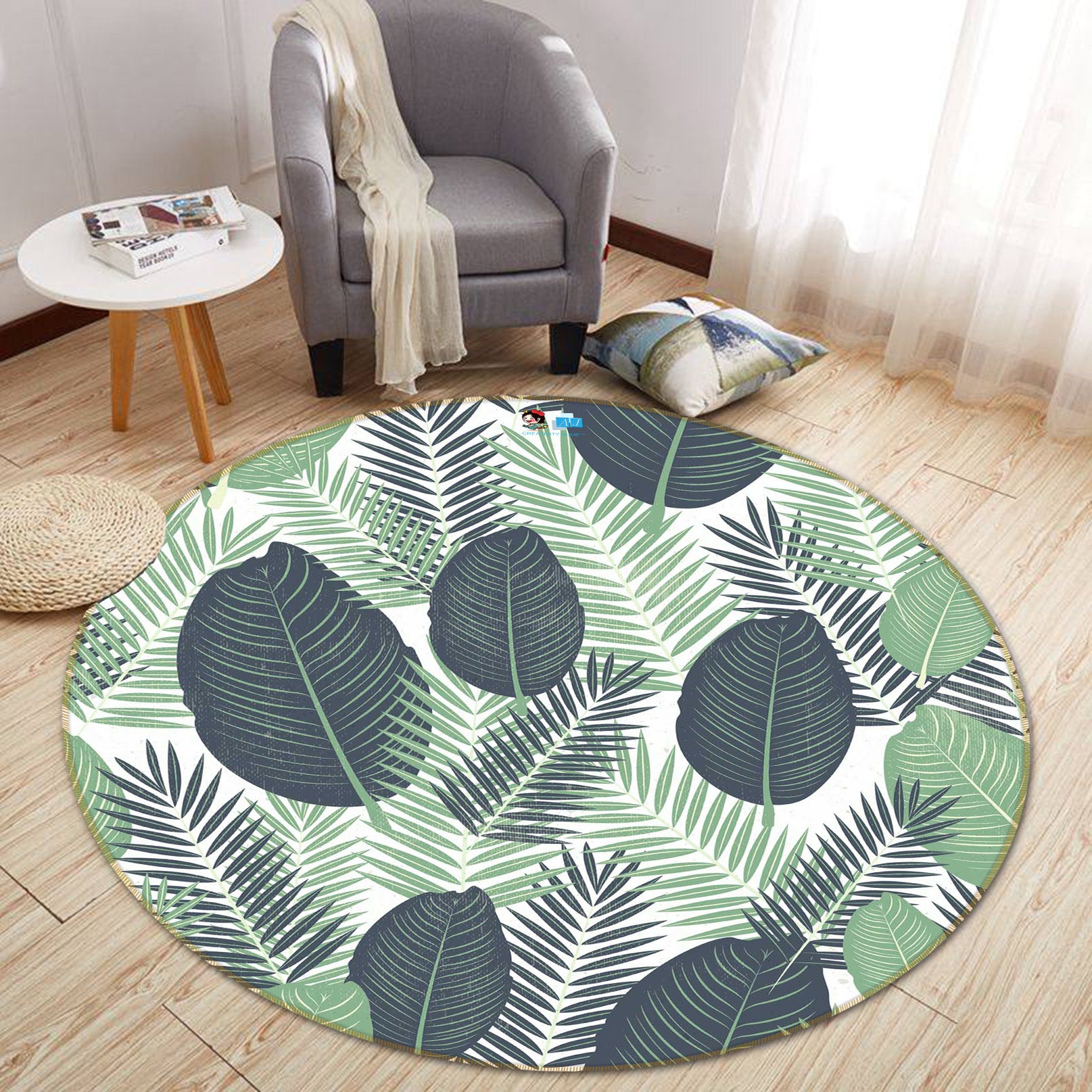 3D Leaves 64062 Round Non Slip Rug Mat