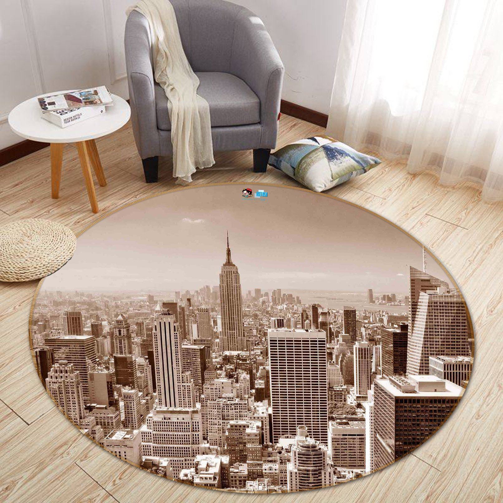 3D New York Buildings 55 Round Non Slip Rug Mat Mat AJ Creativity Home 
