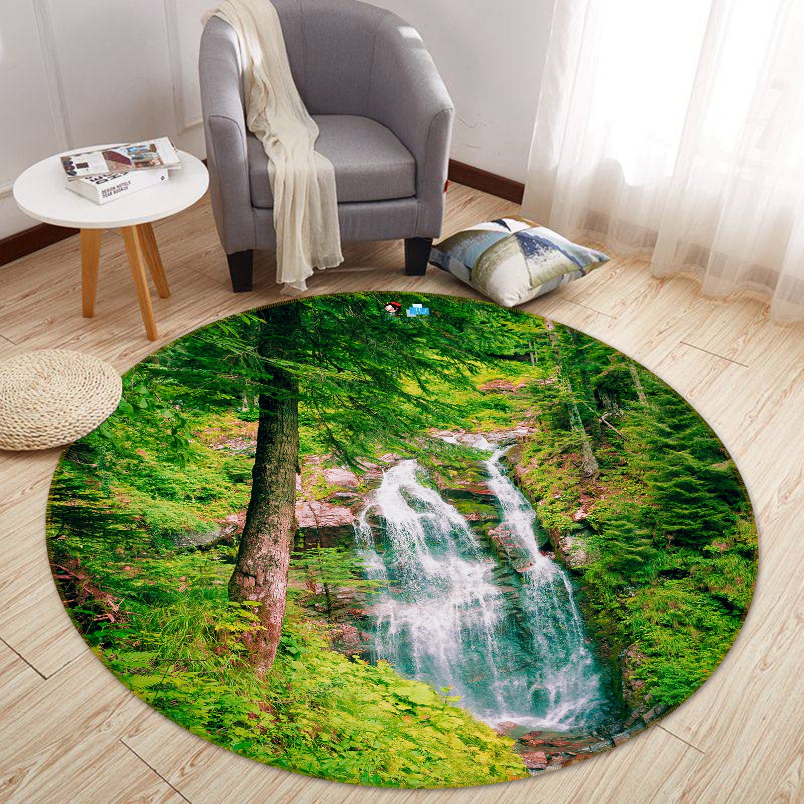 3D Tree Waterfall 69125 Round Non Slip Rug Mat
