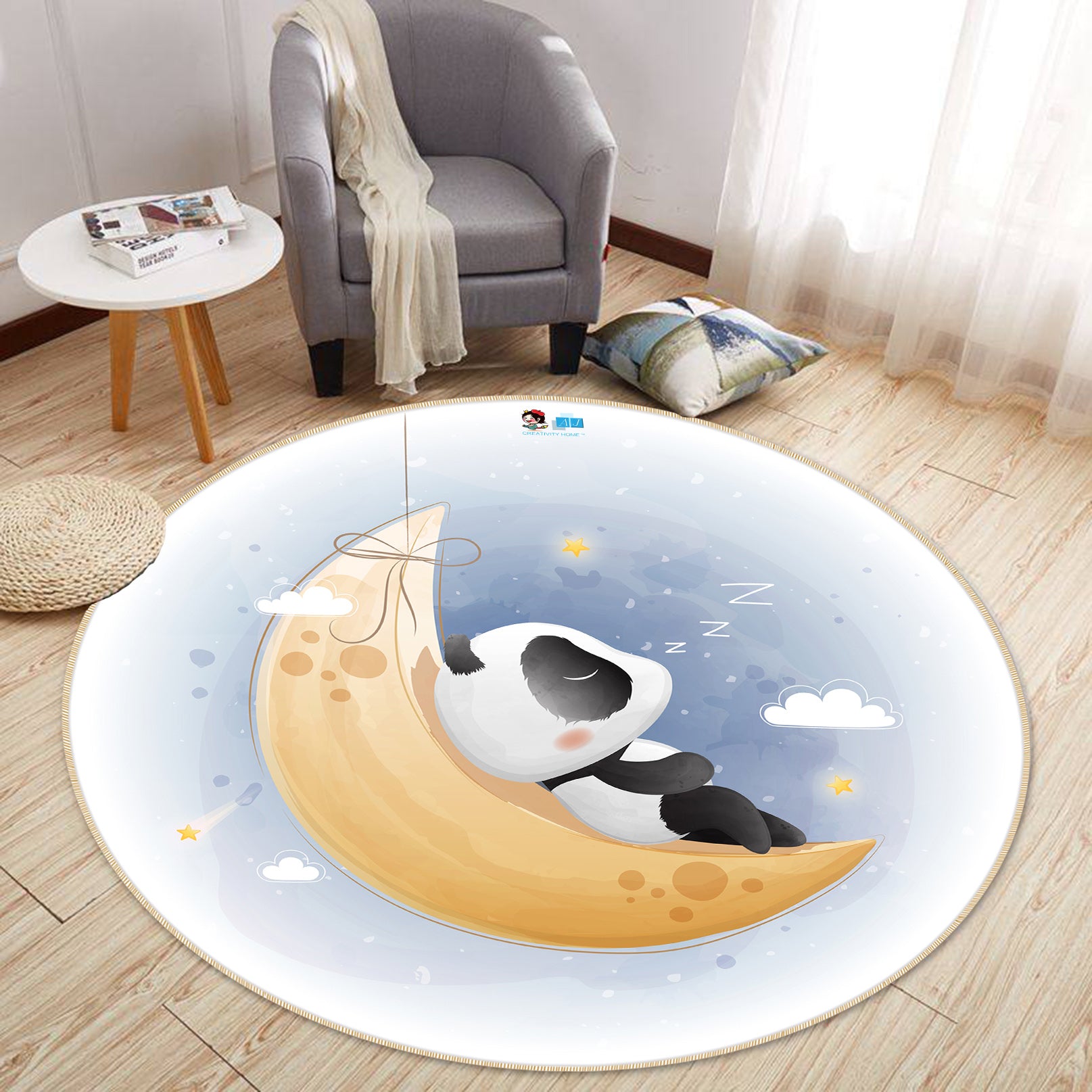 3D Moon Panda 74222 Round Non Slip Rug Mat