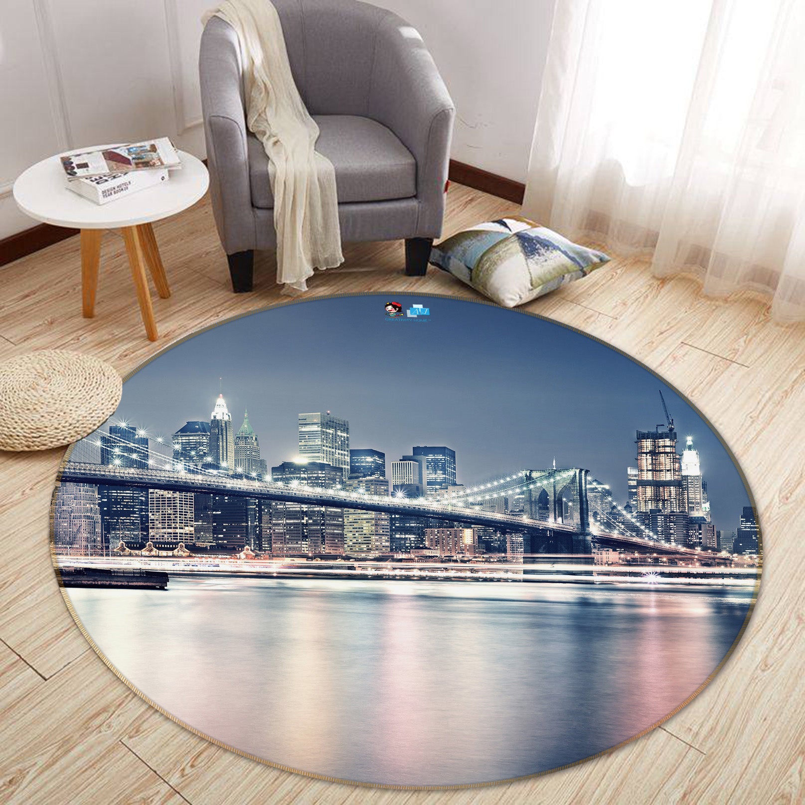 3D Bridge Tall Building 74050 Round Non Slip Rug Mat
