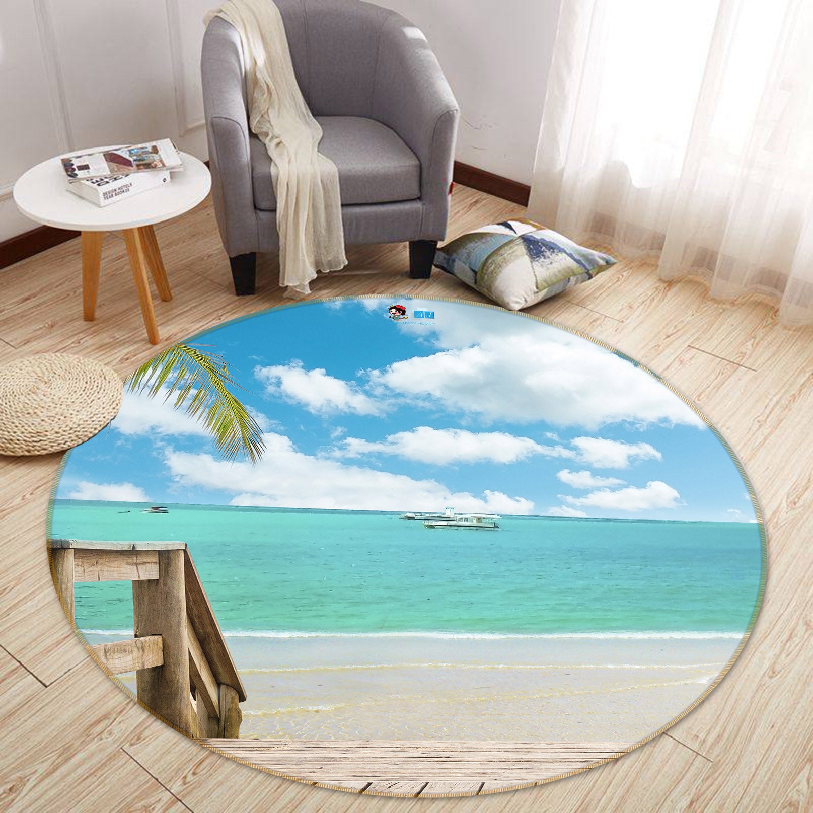 3D Beach 74166 Round Non Slip Rug Mat