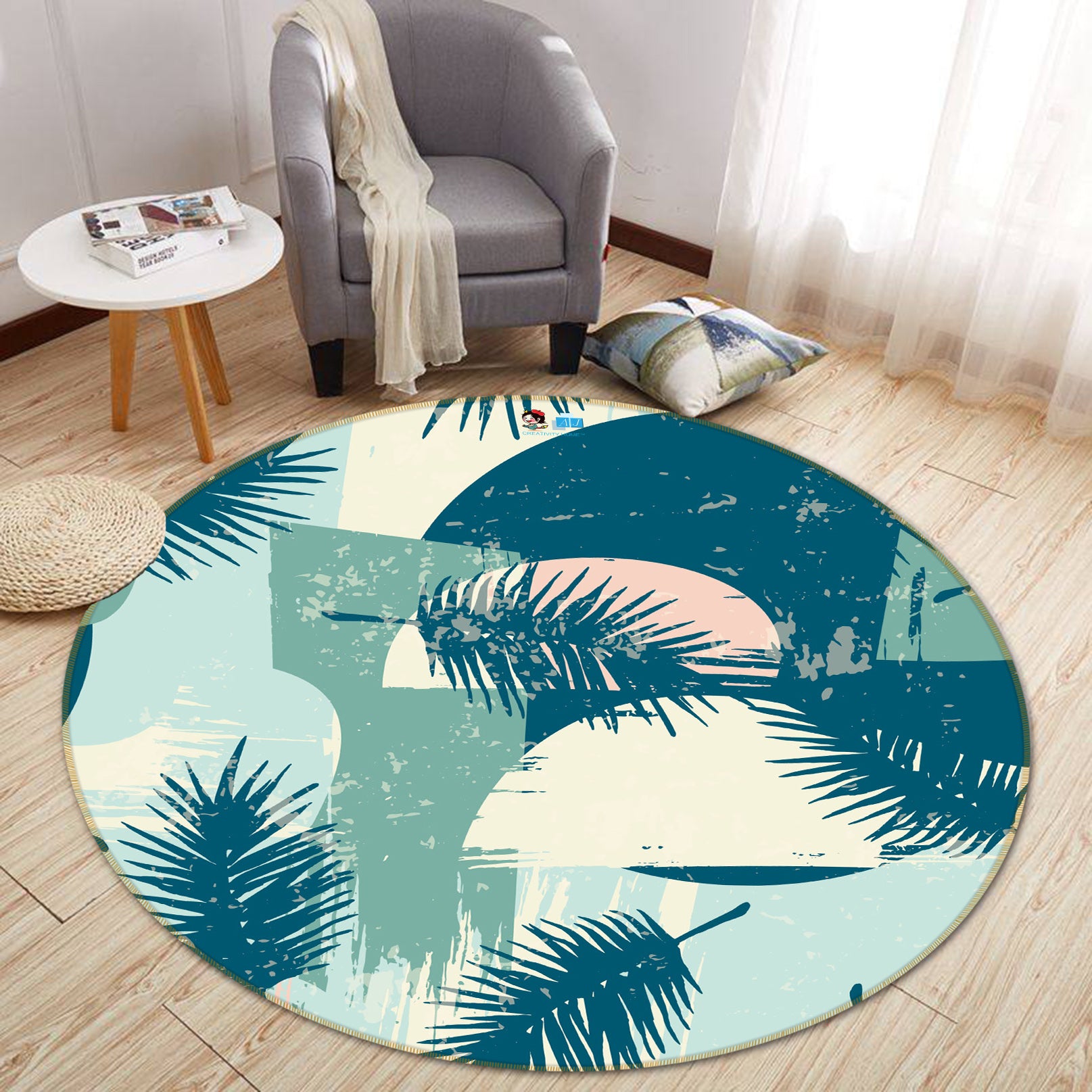 3D Leaf Pattern 64171 Round Non Slip Rug Mat