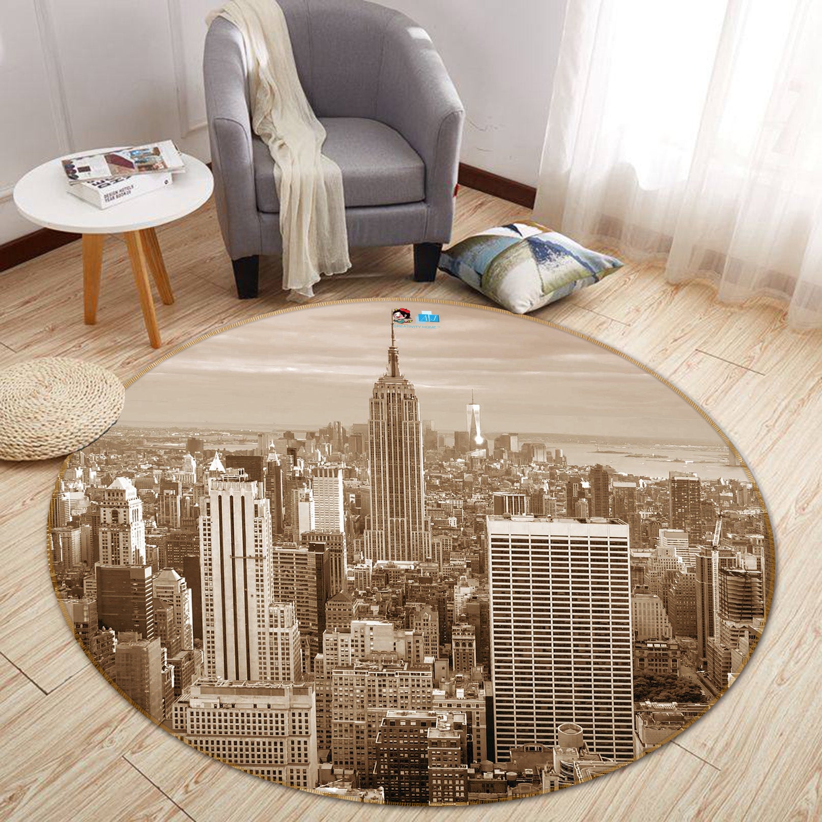 3D High-Rise Building 64052 Round Non Slip Rug Mat