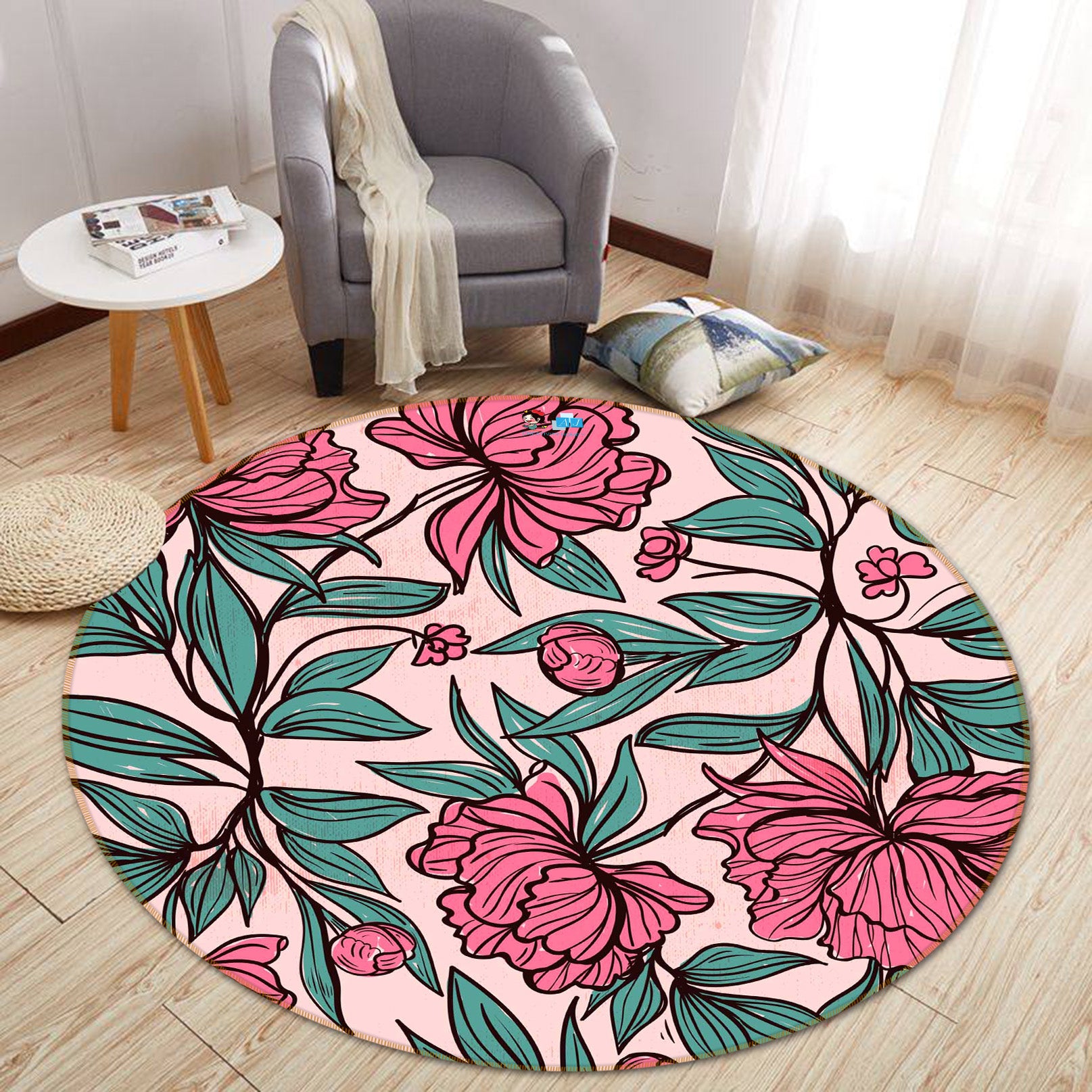 3D Flower Branch Pattern 64066 Round Non Slip Rug Mat