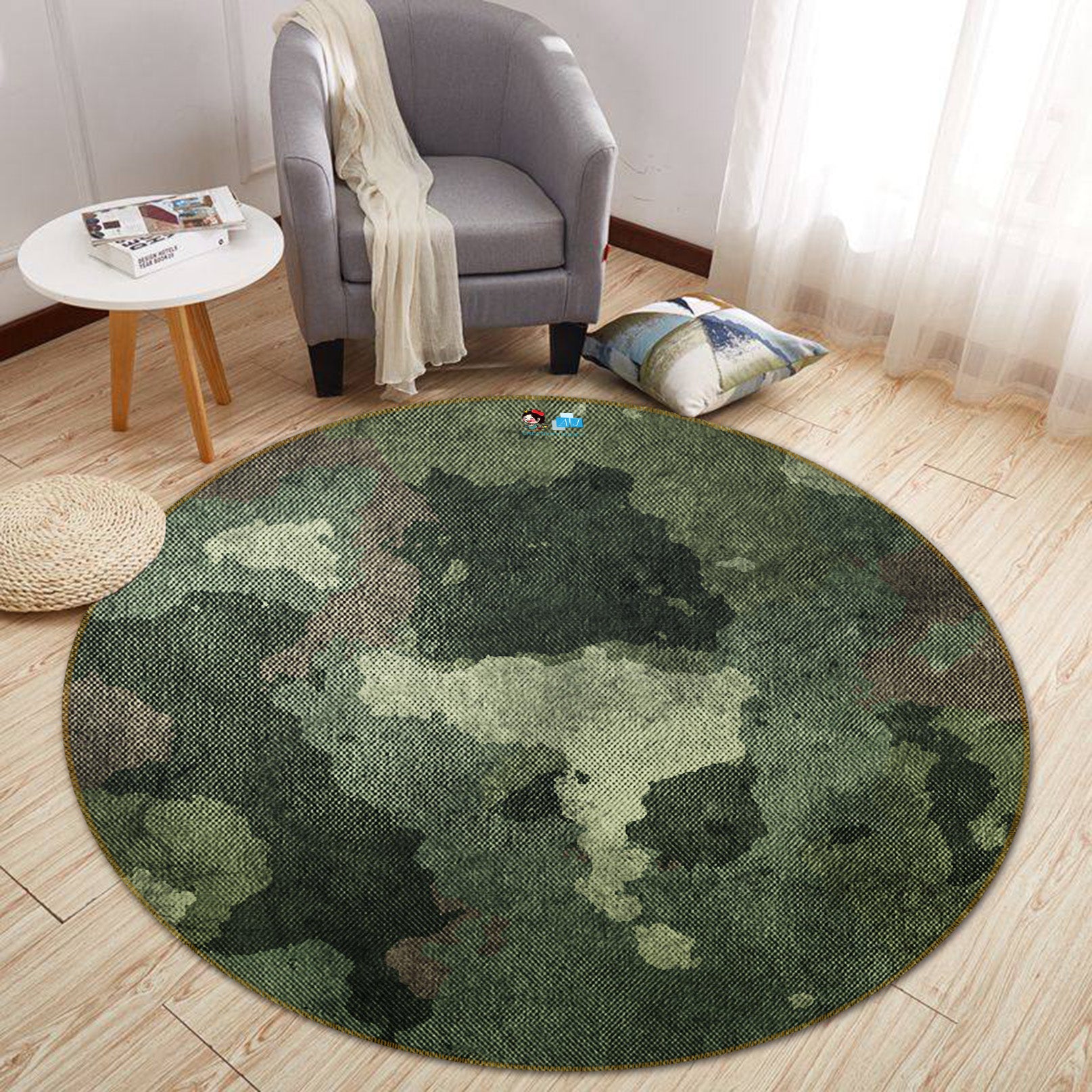 3D Dark Green 64149 Round Non Slip Rug Mat